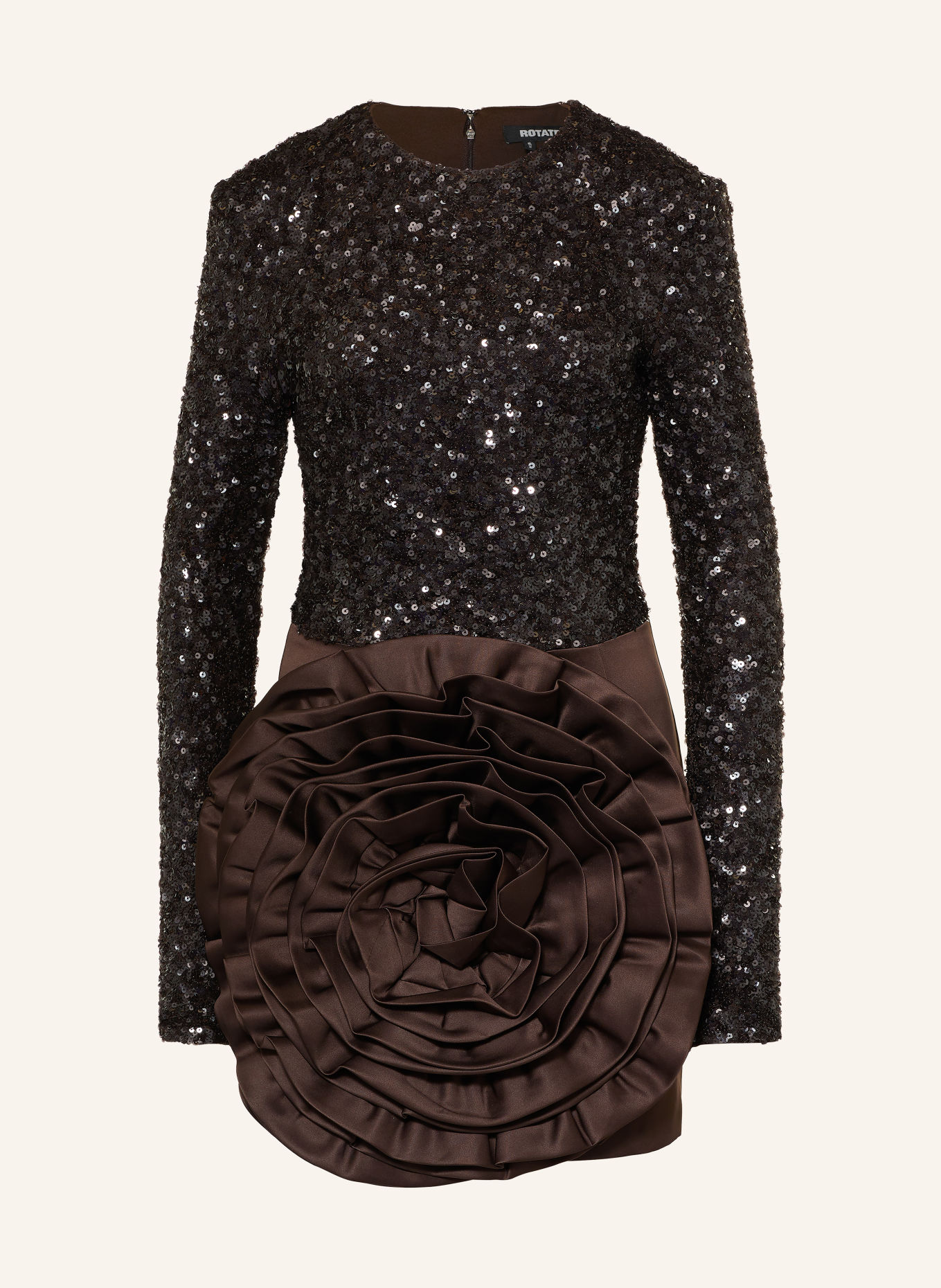 ROTATE Cocktailkleid im Materialmix mit Pailletten: DUNKELBRAUN