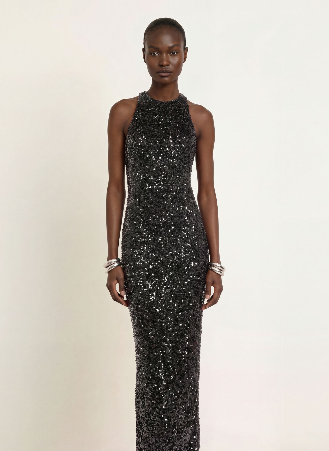 ROTATE Sequin evening dress: BLACK