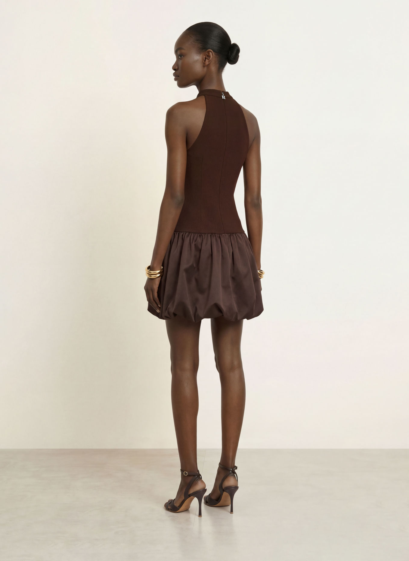 ROTATE Cocktail dress in a mix of fabrics: DARK BROWN