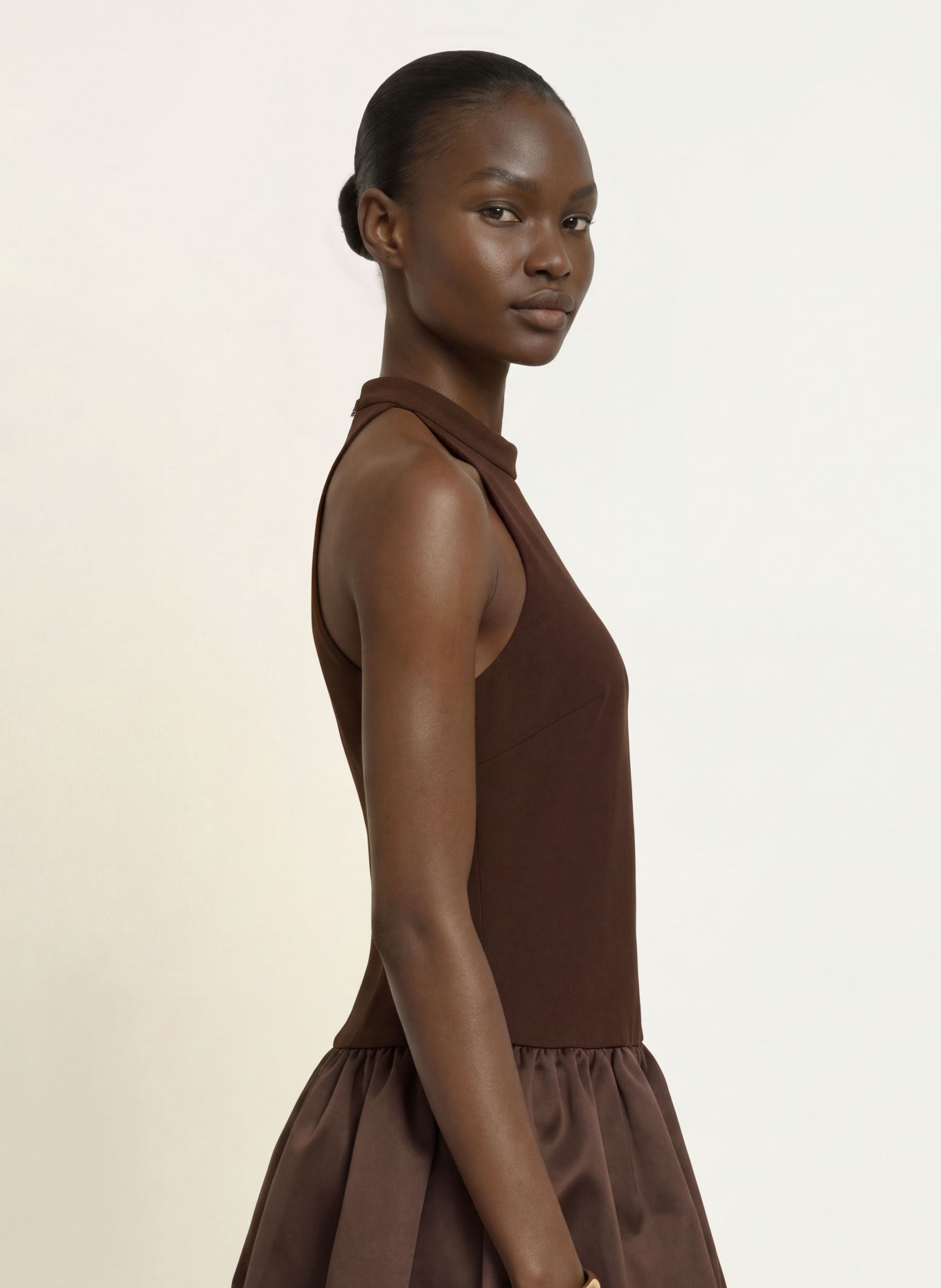 ROTATE Cocktail dress in a mix of fabrics: DARK BROWN