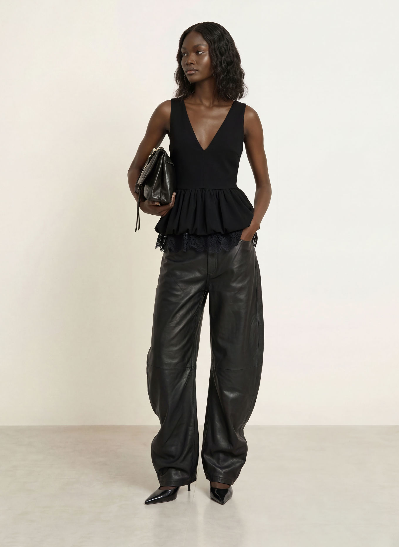 ROTATE Top with lace: BLACK