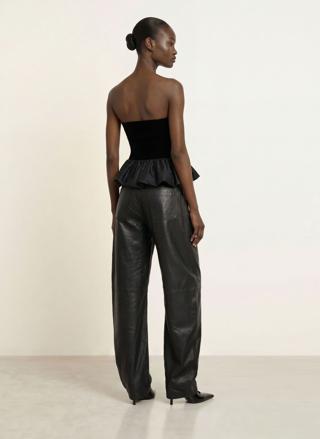 ROTATE Off-the-shoulder top in a mix of fabrics: BLACK