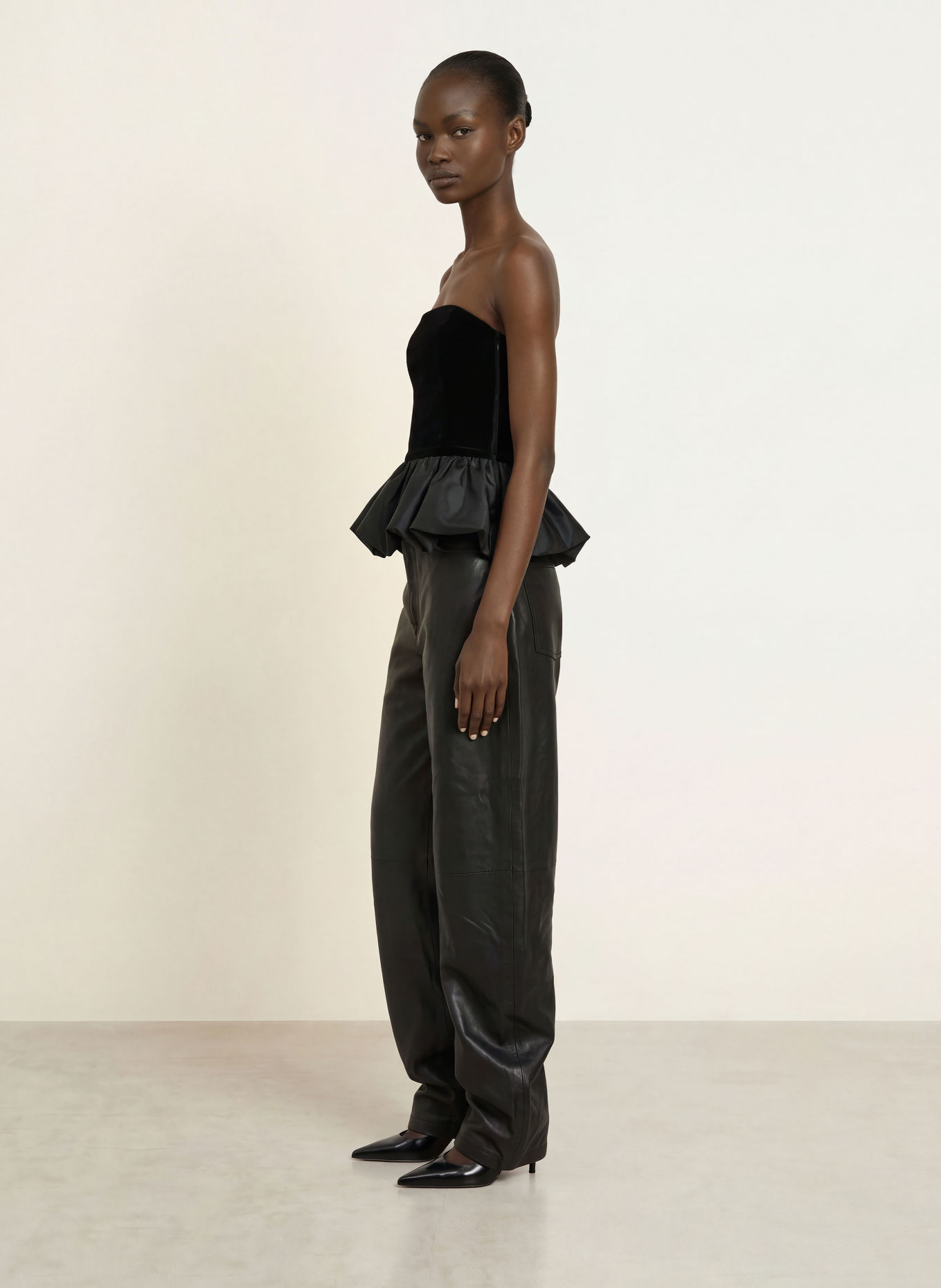 ROTATE Off-the-shoulder top in a mix of fabrics: BLACK