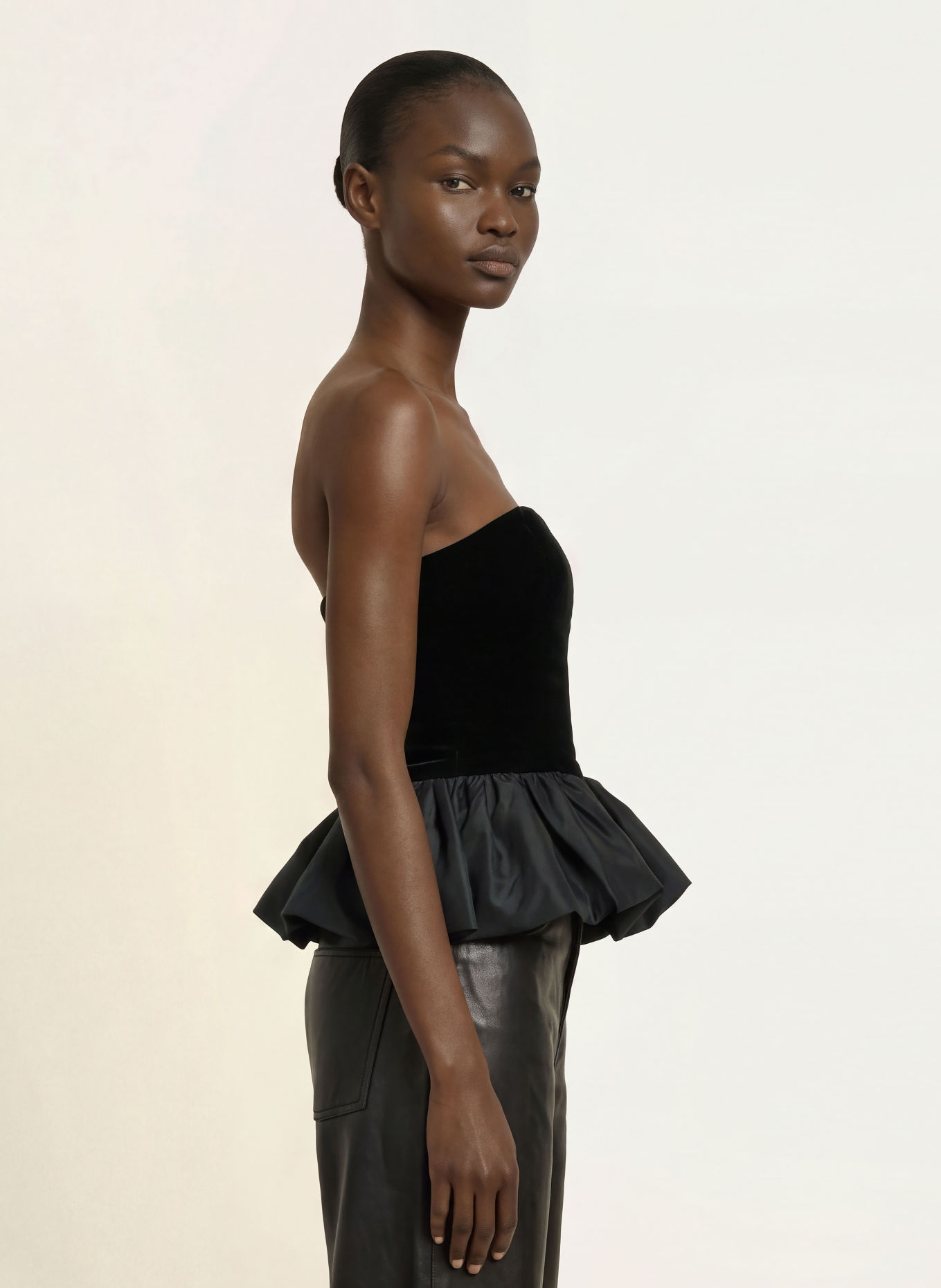 ROTATE Off-the-shoulder top in a mix of fabrics: BLACK