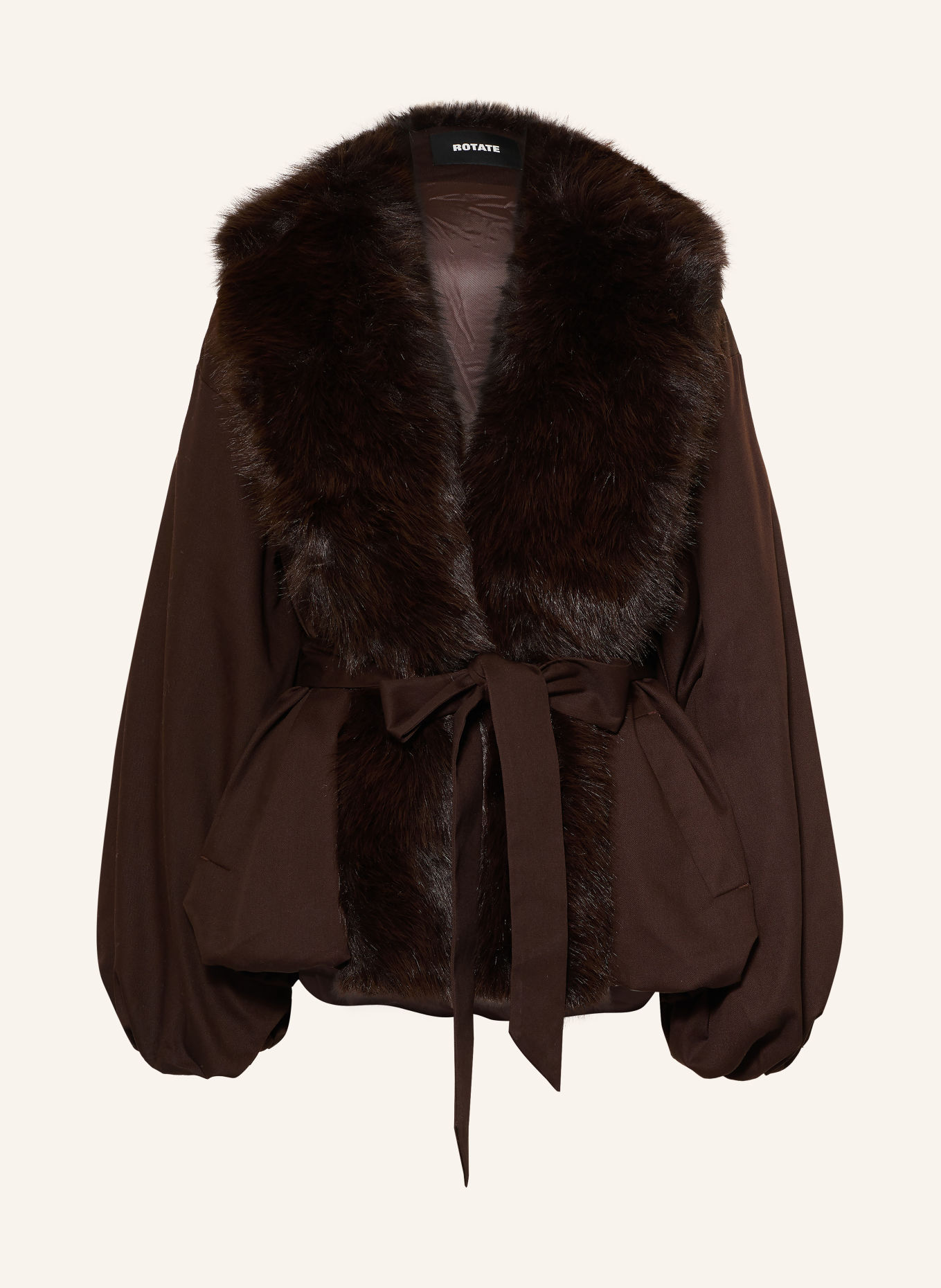ROTATE Jacket with faux fur: DARK BROWN