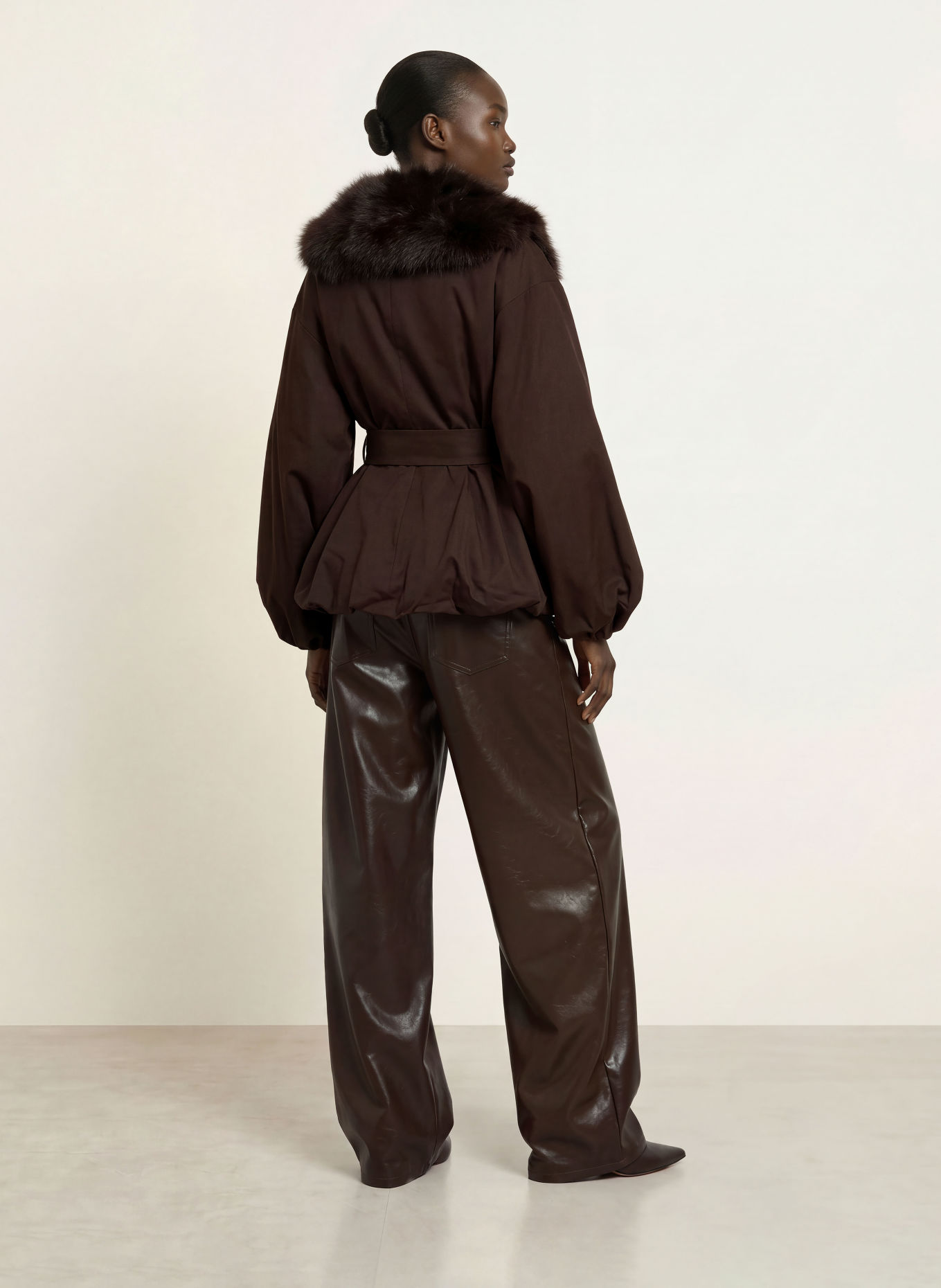 ROTATE Jacket with faux fur: DARK BROWN