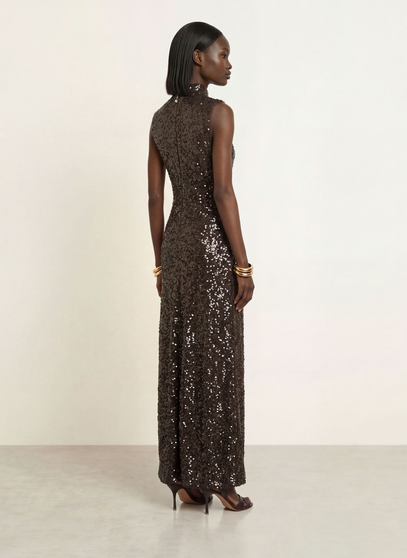 ROTATE Abendkleid mit Pailletten: DUNKELBRAUN