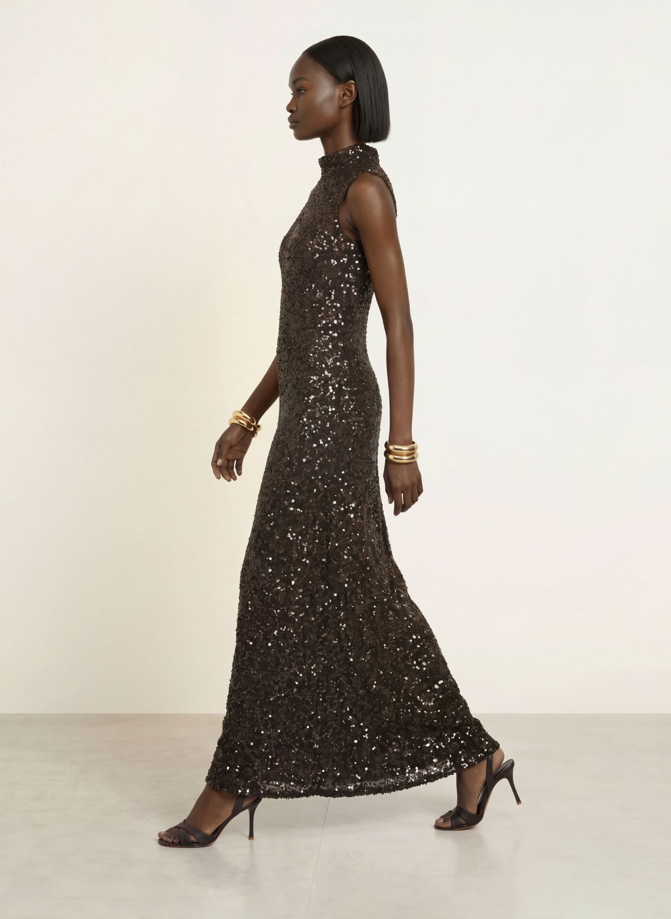 ROTATE Abendkleid mit Pailletten: DUNKELBRAUN
