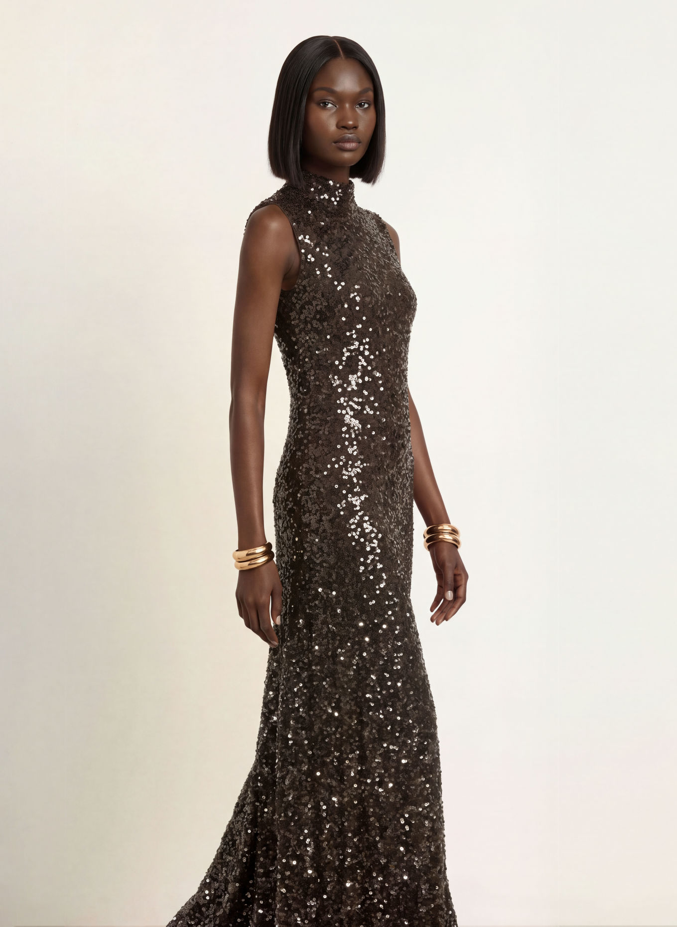 ROTATE Abendkleid mit Pailletten: DUNKELBRAUN