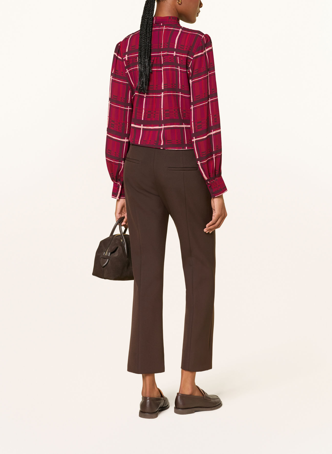 HOBBS AISHA Tie-neck blouse: DARK RED / LIGHT BROWN / DARK BROWN