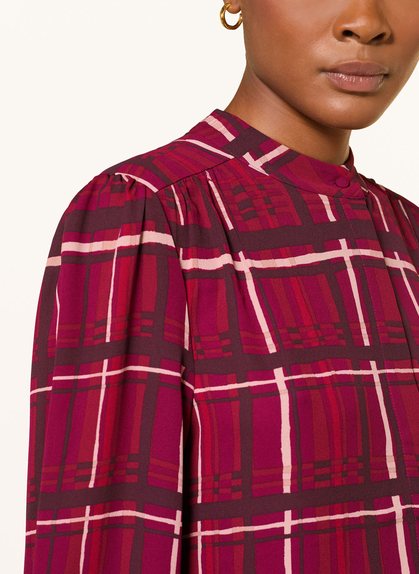HOBBS AISHA Tie-neck blouse: DARK RED / LIGHT BROWN / DARK BROWN