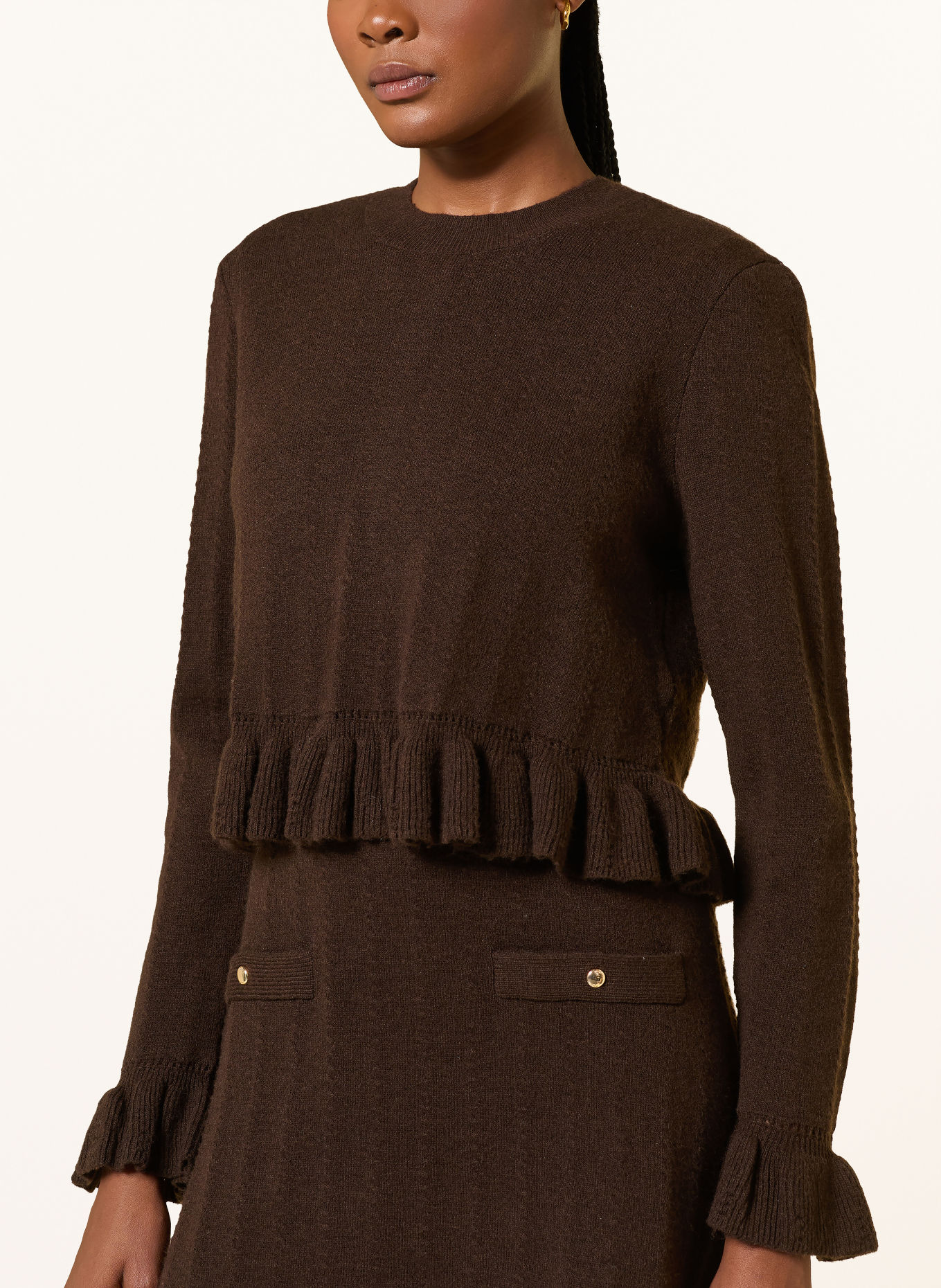 maje Set: Strickkleid und Pullover: DUNKELBRAUN
