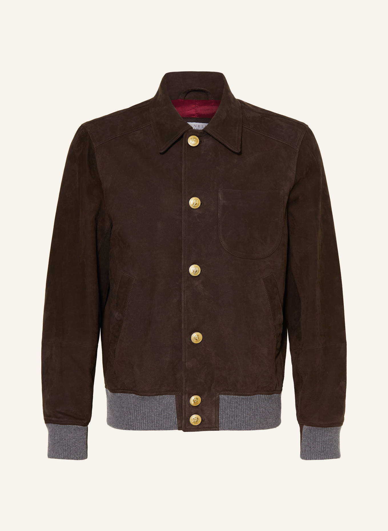 BRUNELLO CUCINELLI Leather jacket: DARK BROWN / DARK GRAY