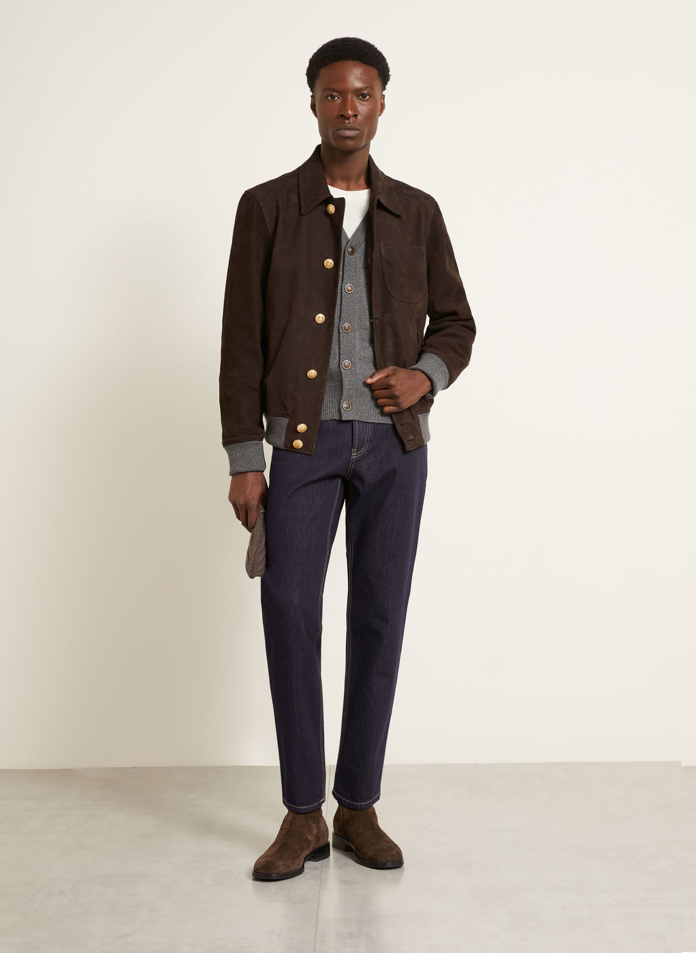 BRUNELLO CUCINELLI Leather jacket: DARK BROWN / DARK GRAY