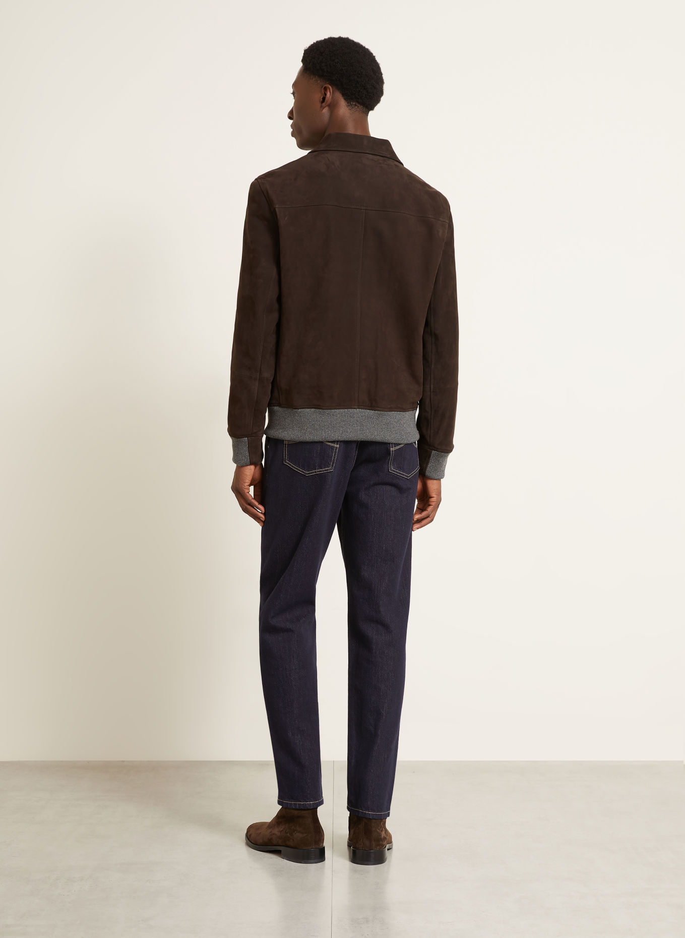 BRUNELLO CUCINELLI Leather jacket: DARK BROWN / DARK GRAY