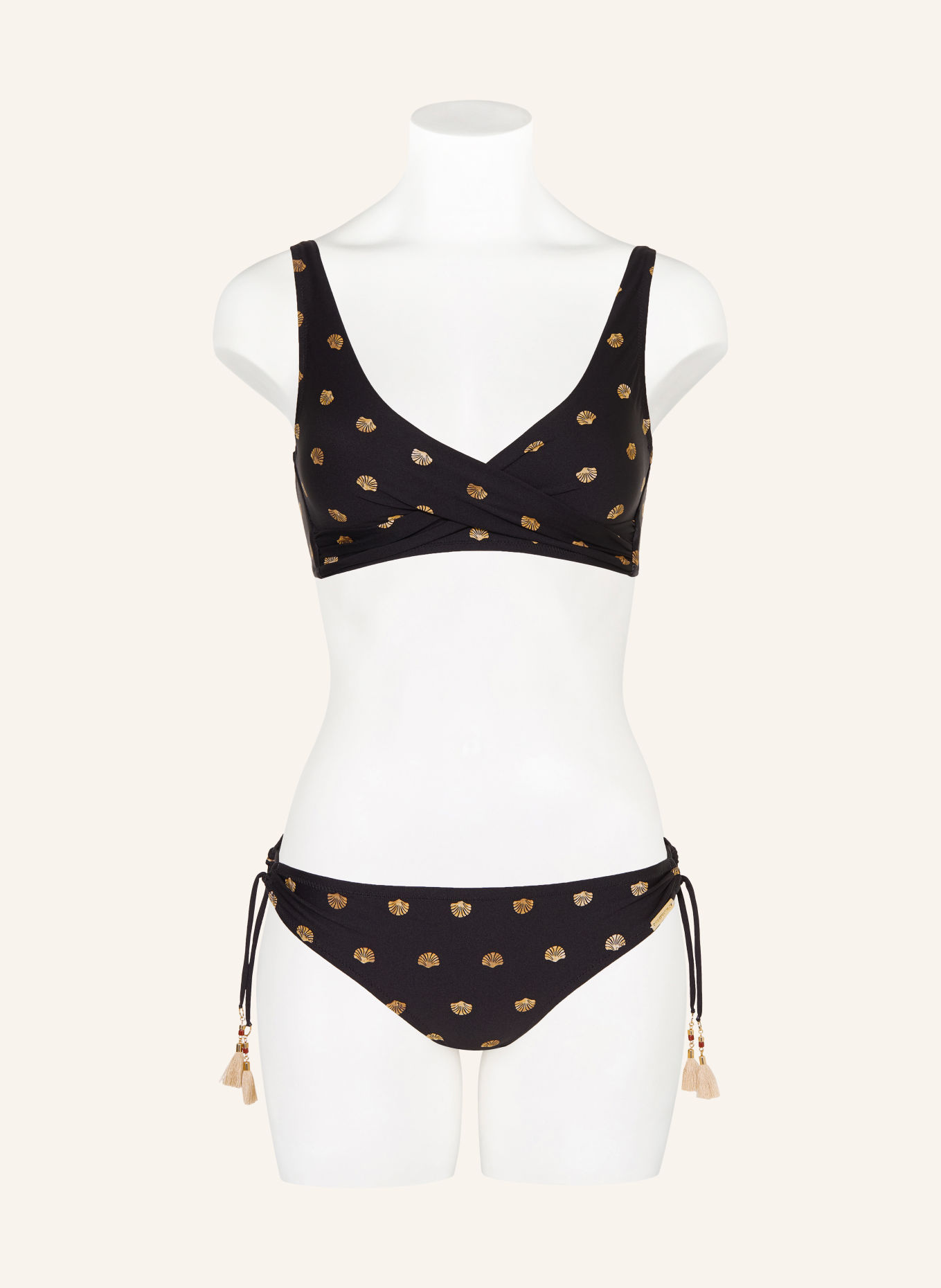 watercult Bralette-Bikini-Top BEACH TRACE in Wickeloptik: SCHWARZ / COGNAC