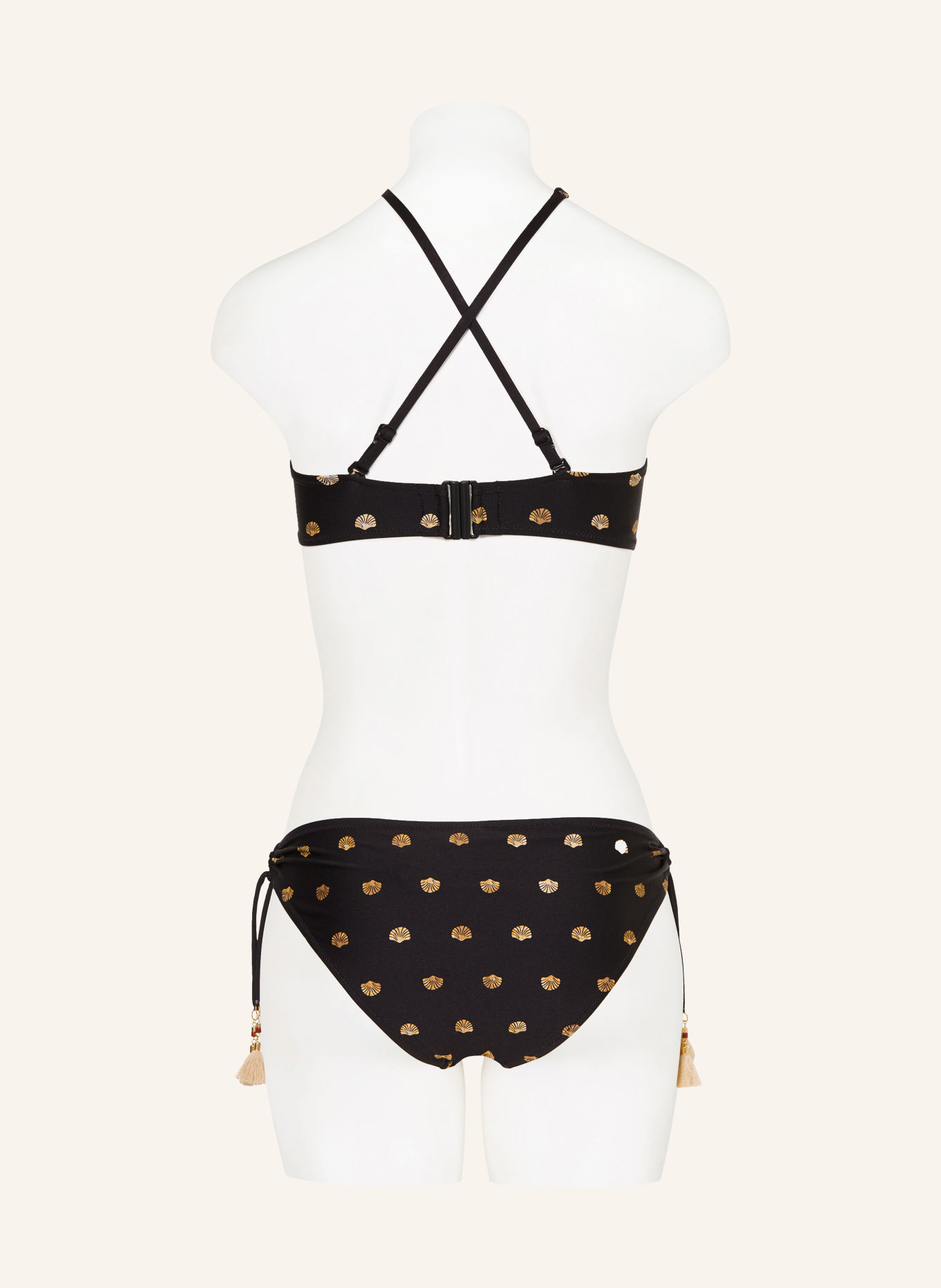 watercult Bralette-Bikini-Top BEACH TRACE in Wickeloptik: SCHWARZ / COGNAC