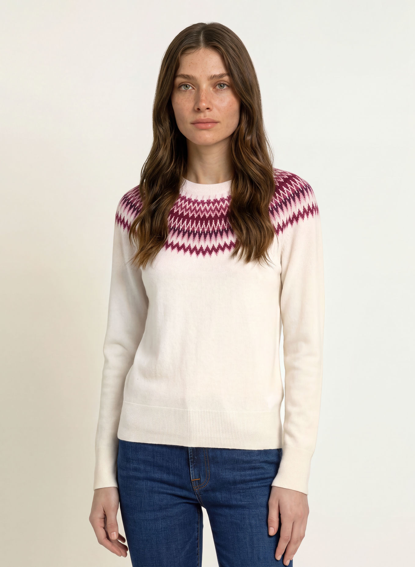 HOBBS GRETA Sweater with Glitter Yarn: CREAM / FUCHSIA