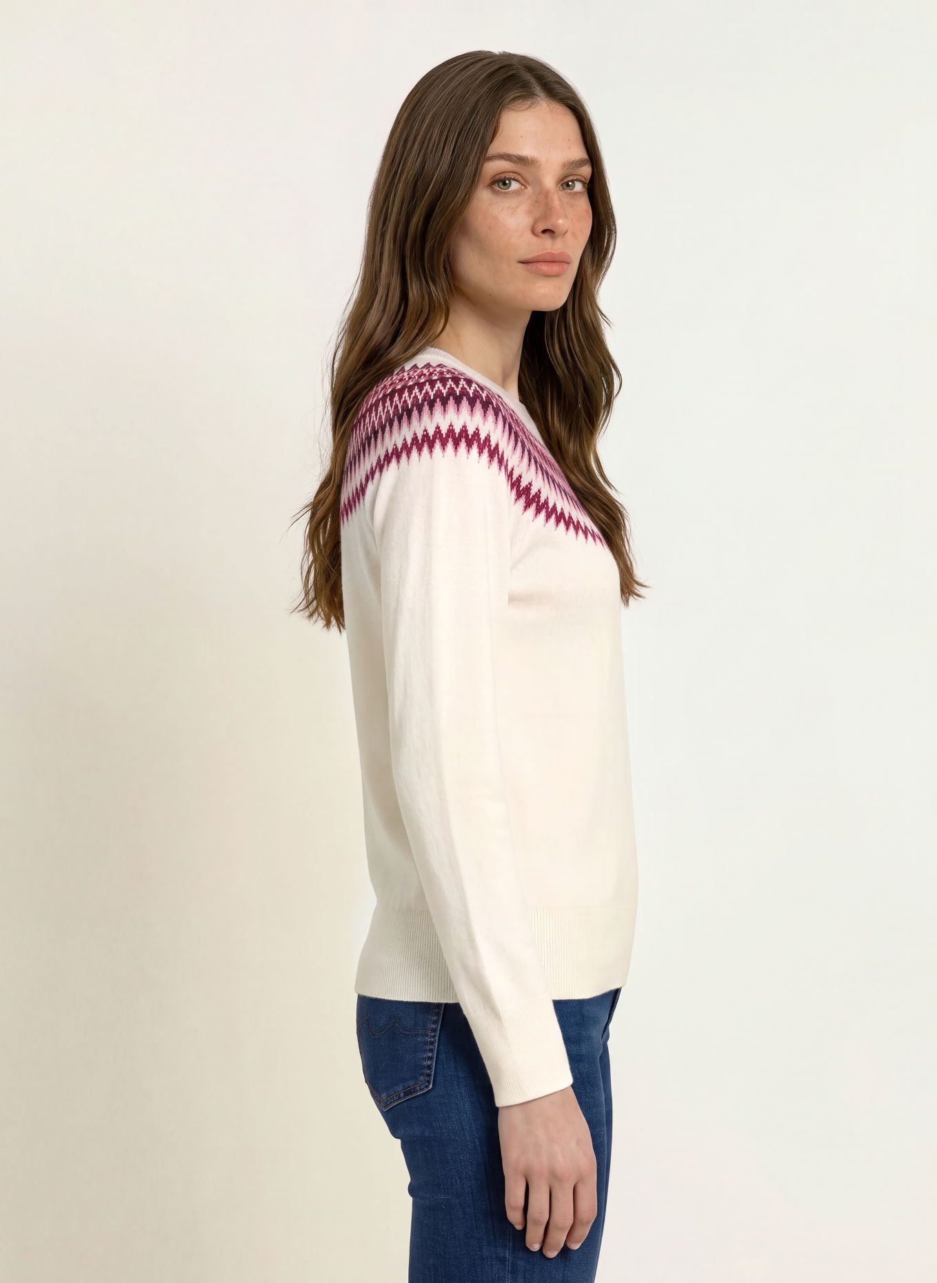 HOBBS GRETA Sweater with Glitter Yarn: CREAM / FUCHSIA