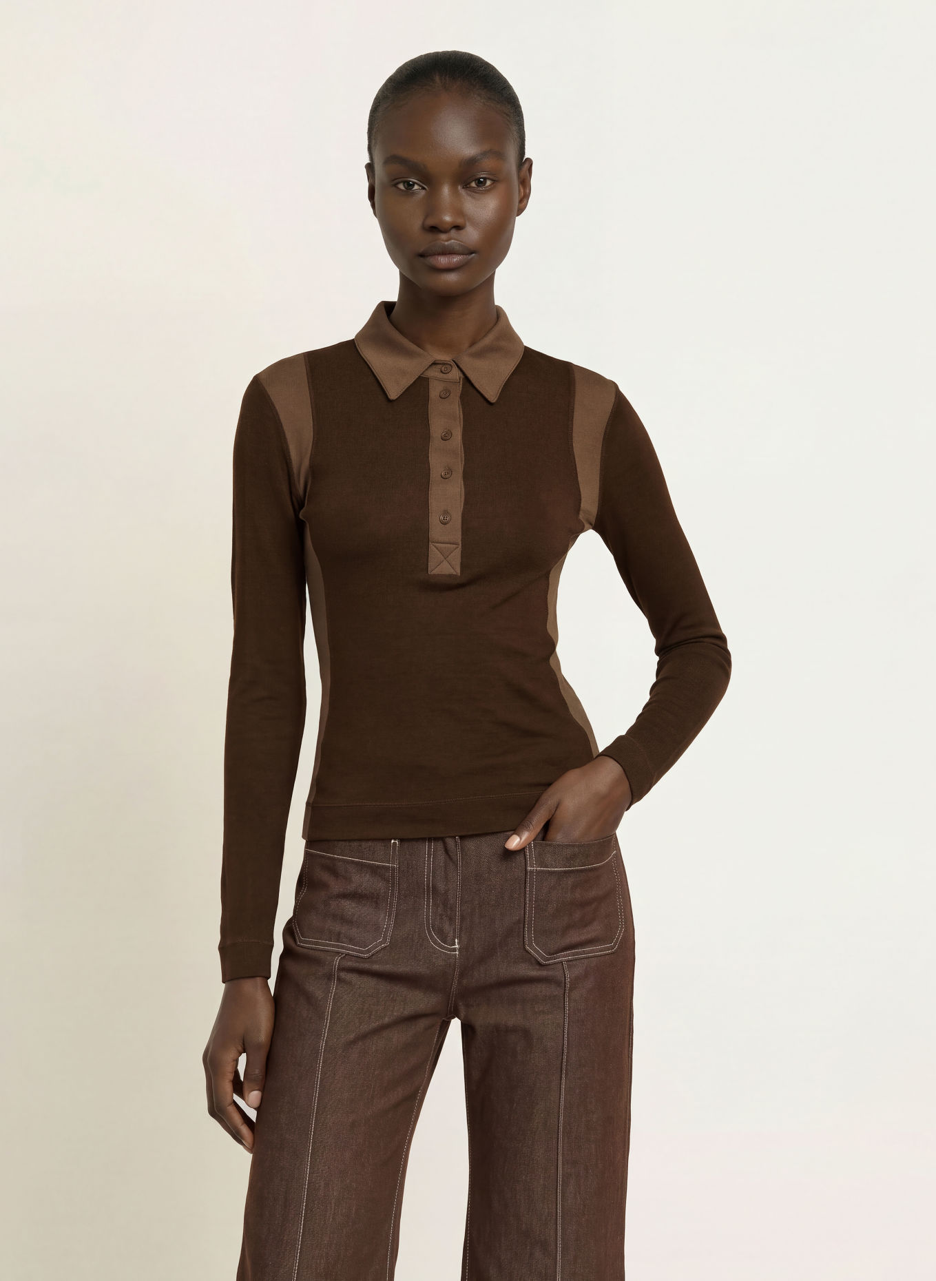 REISS Strick-Poloshirt WENDY: DUNKELBRAUN / BRAUN