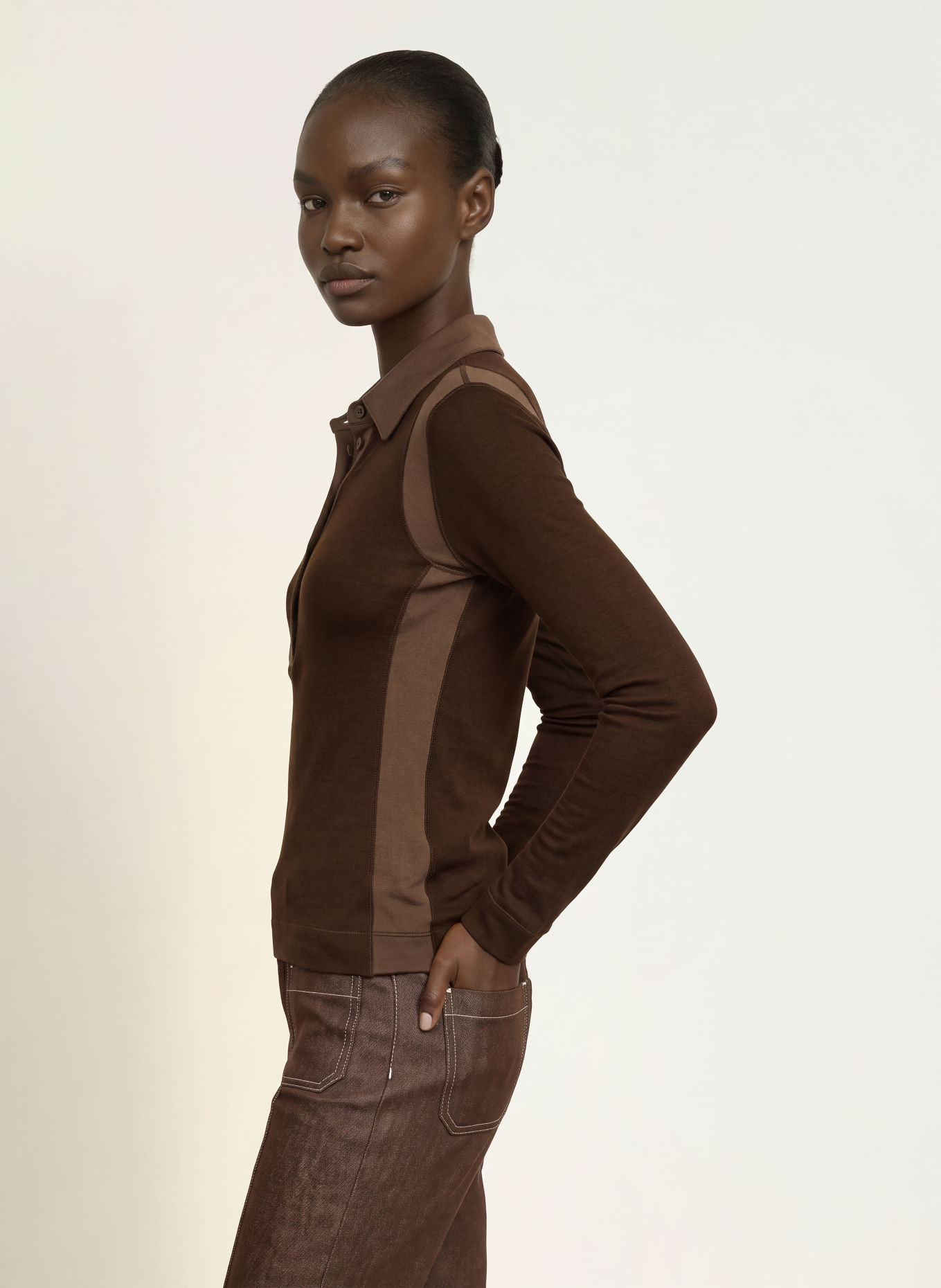 REISS Strick-Poloshirt WENDY: DUNKELBRAUN / BRAUN