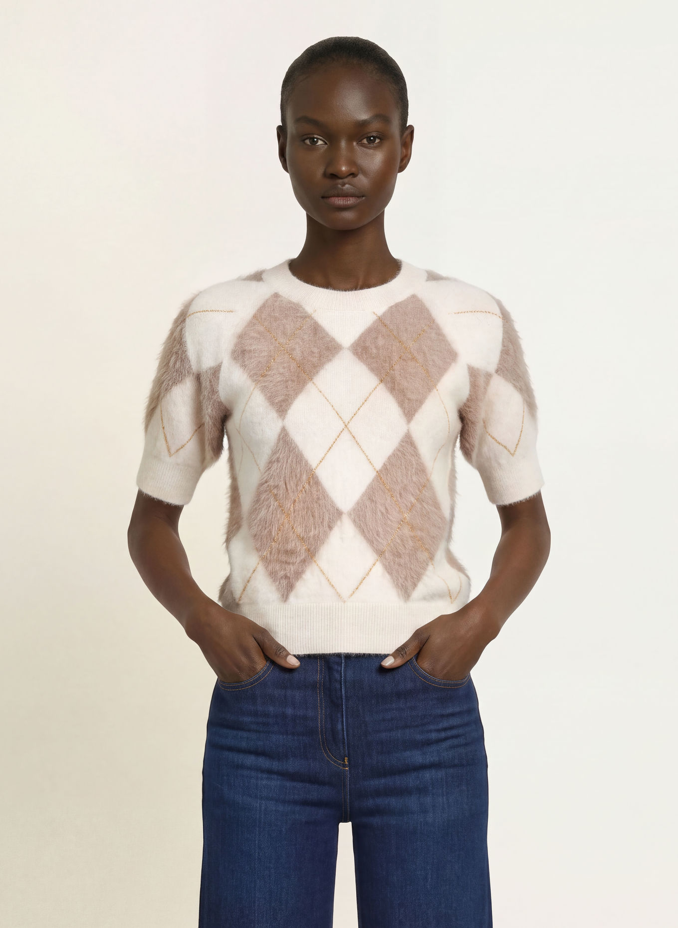 REISS Tricou tricotat AIMEE din cașmir: CREM / TAUPE