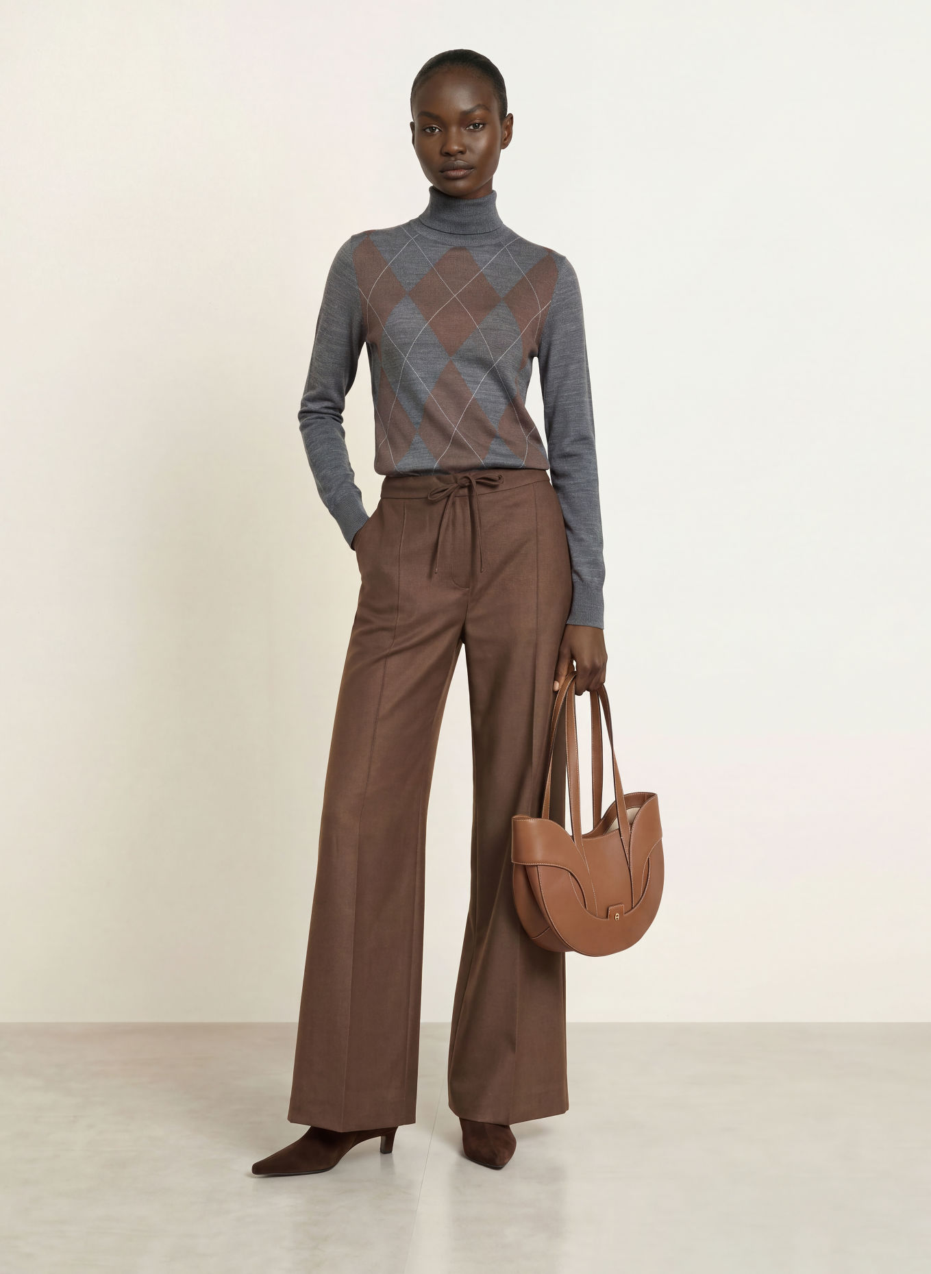 REISS Sweater: DARK GRAY / DARK BROWN / ECRU