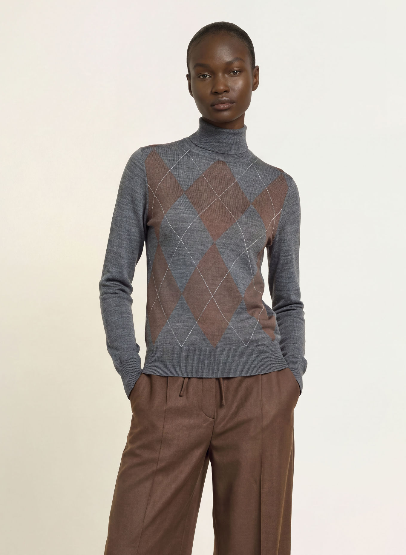 REISS Sweater: DARK GRAY / DARK BROWN / ECRU
