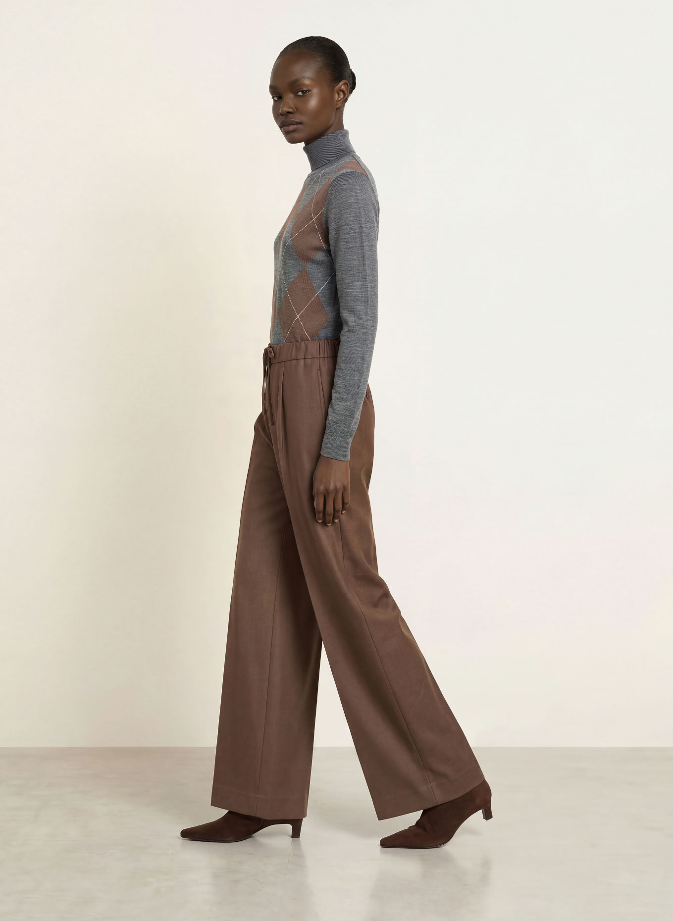 REISS Sweater: DARK GRAY / DARK BROWN / ECRU