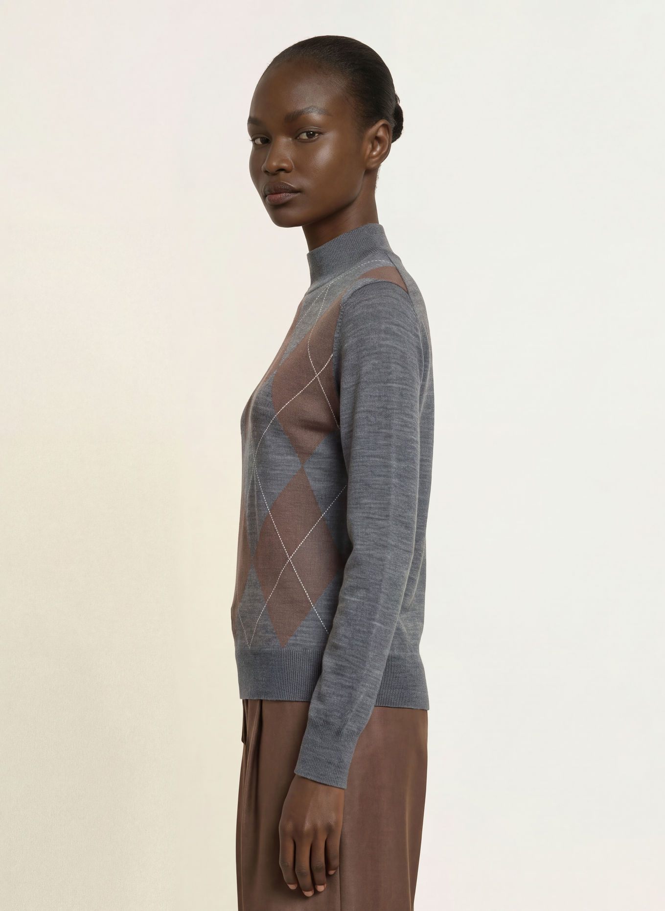 REISS Sweater: DARK GRAY / DARK BROWN / ECRU