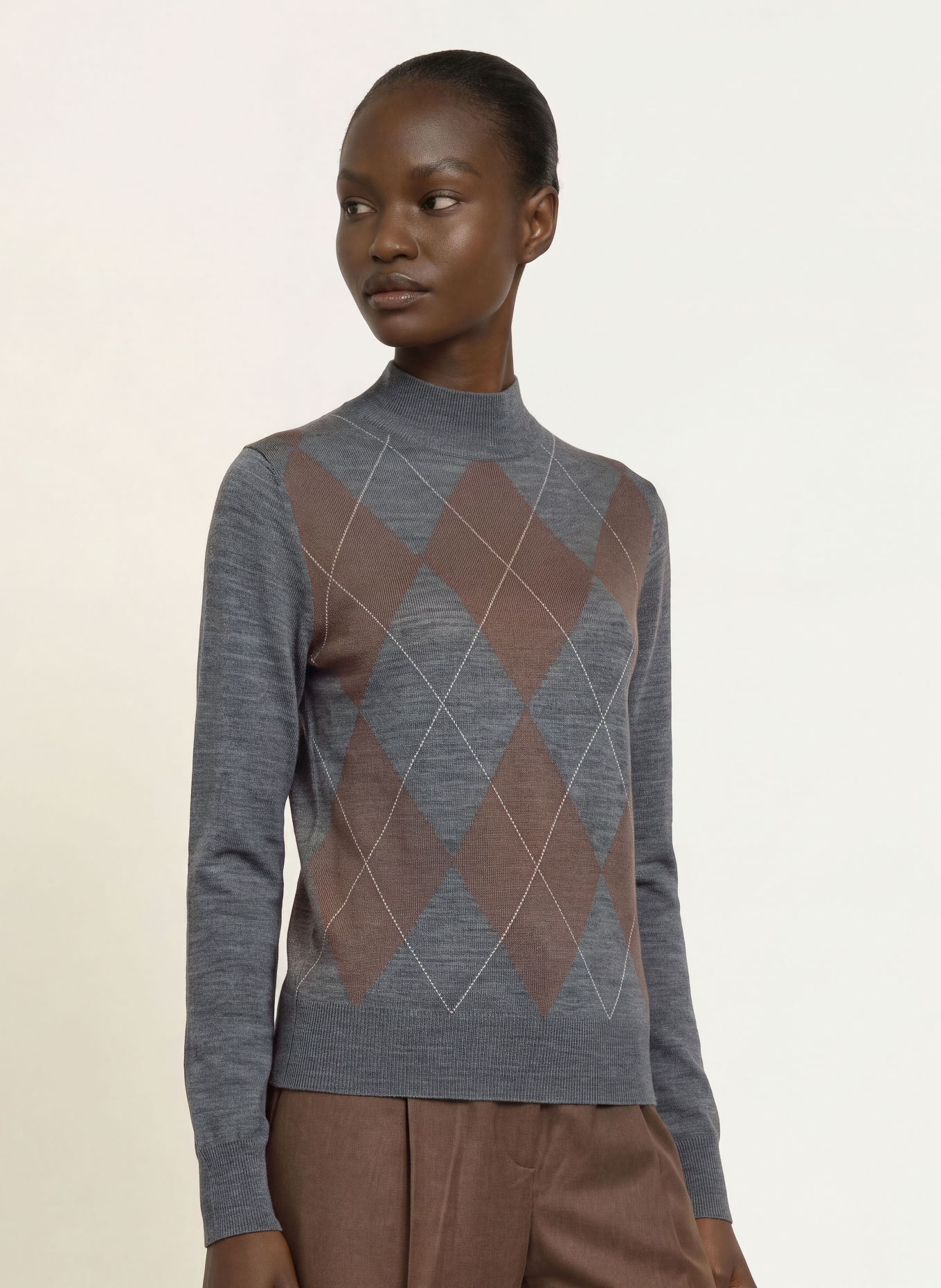 REISS Sweater: DARK GRAY / DARK BROWN / ECRU