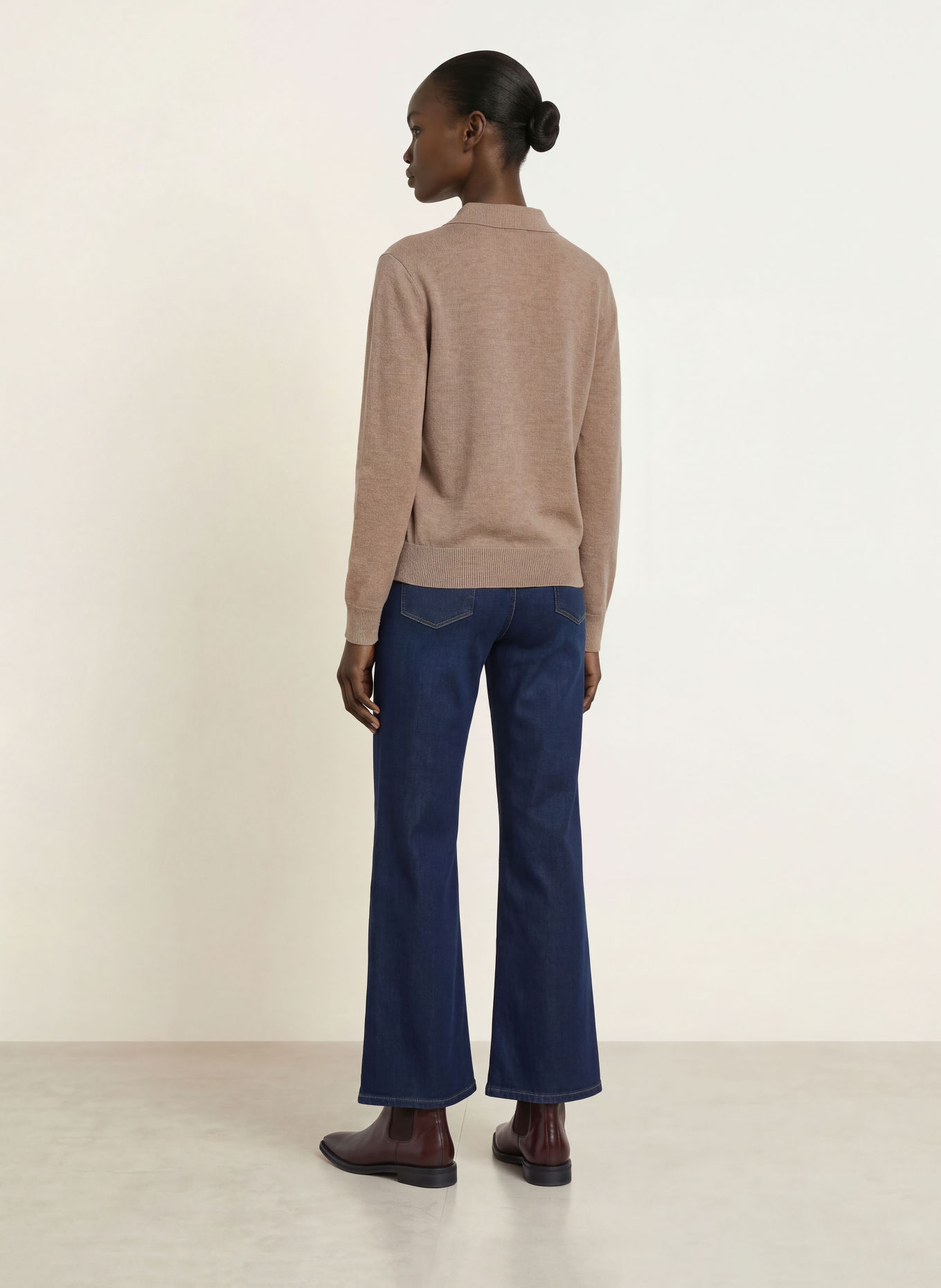 REISS Strikket polo BROOKE i merinould: BEIGE