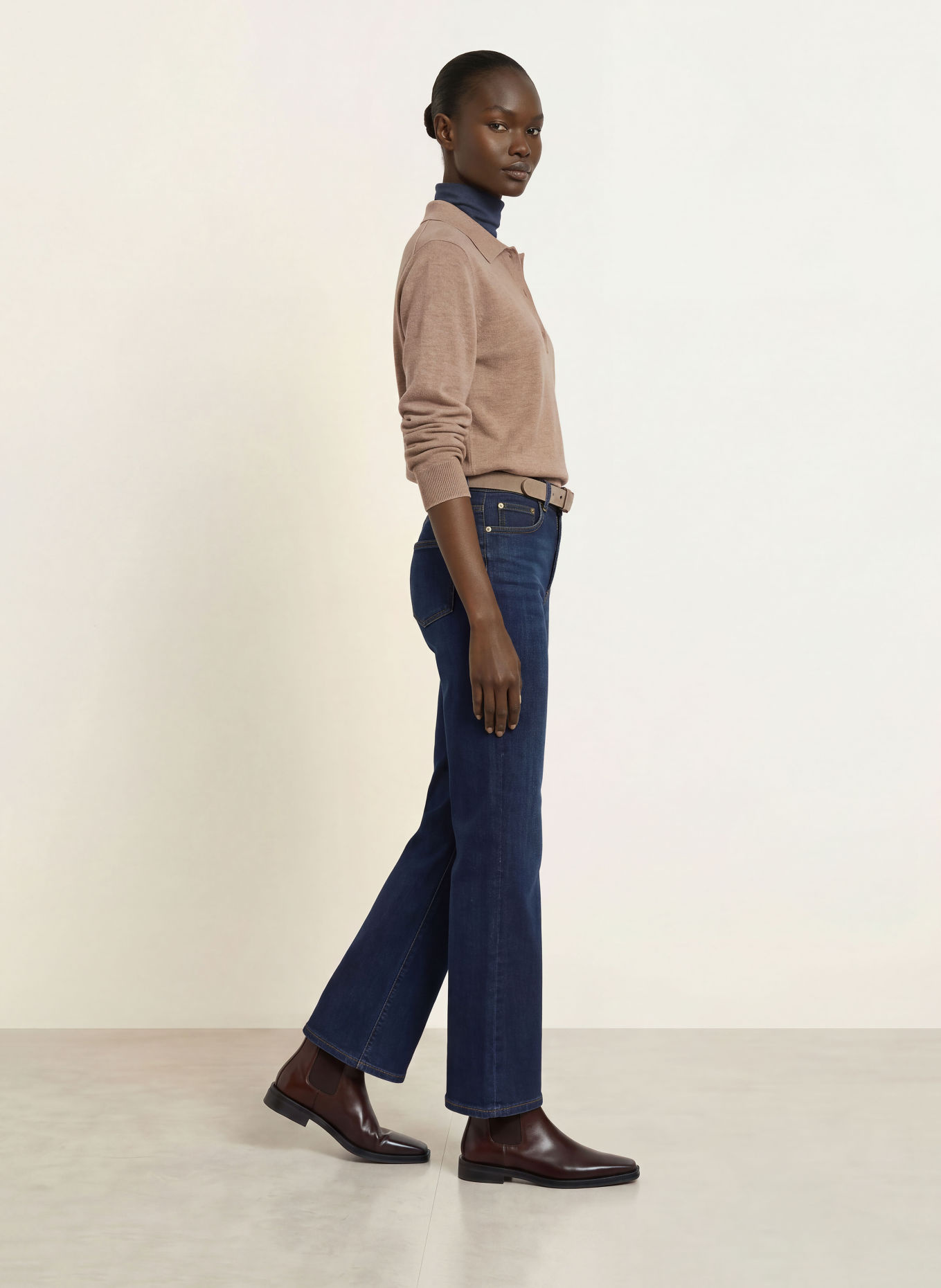 REISS Strikket polo BROOKE i merinould: BEIGE