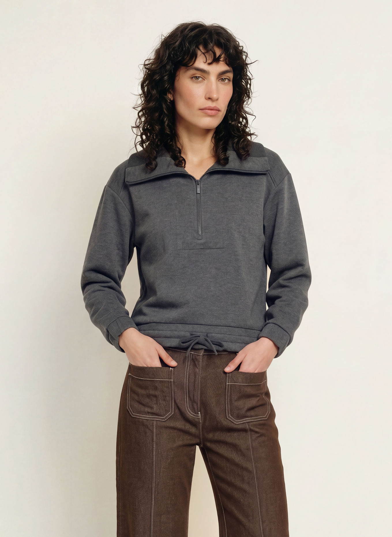 REISS Pull sweat col zippé LAYLA: GRIS