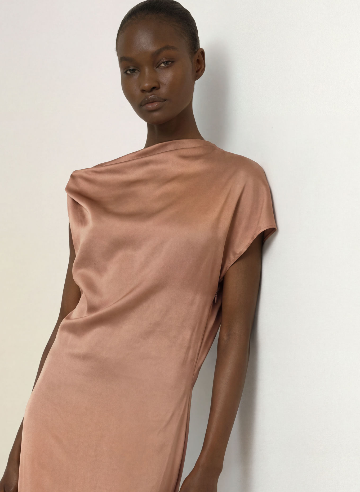 REISS PAIGE Satin Dress: TAUPE