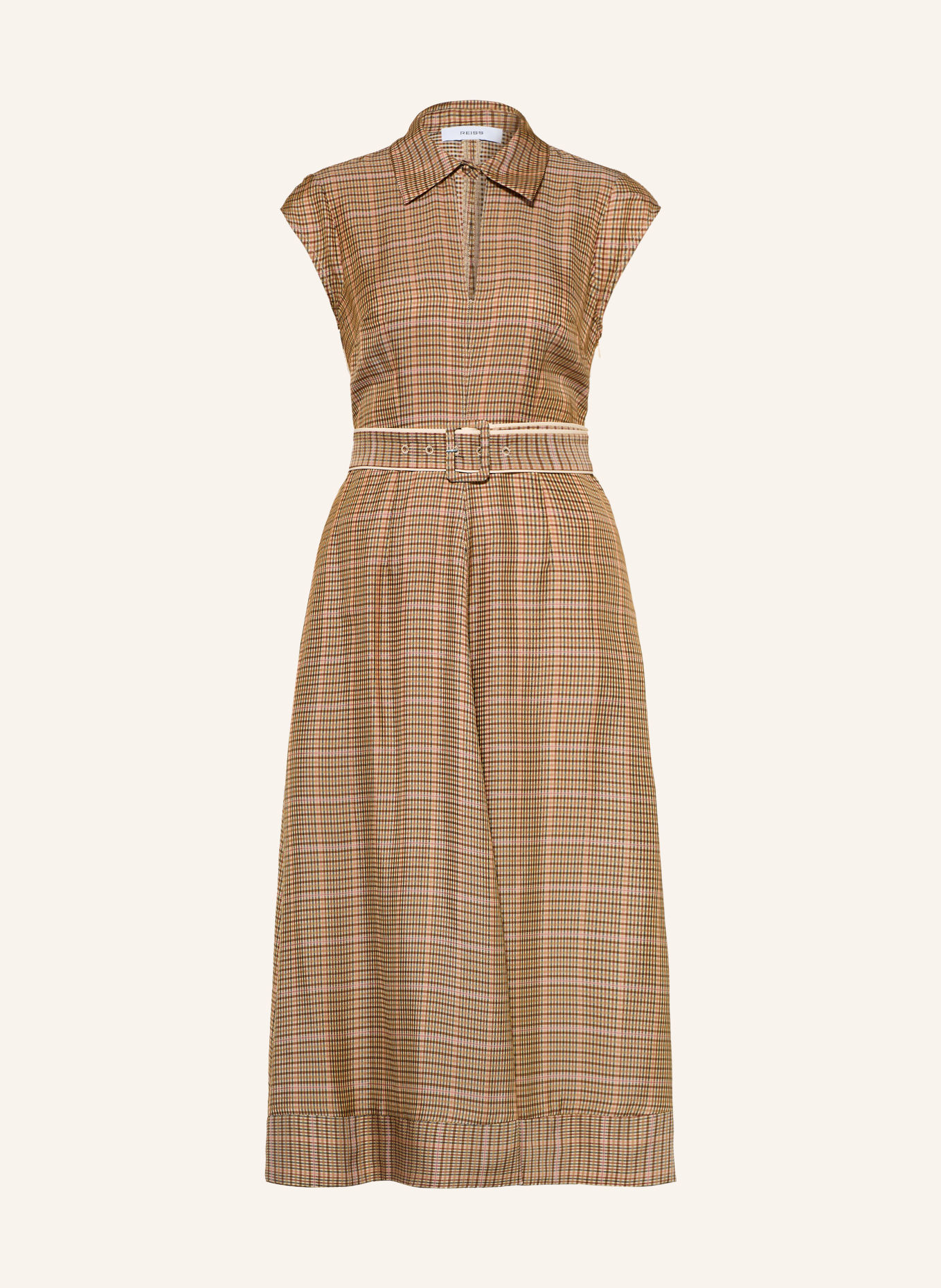 REISS Jurk SAMMIE: BEIGE / DONKERROOD / ZWART