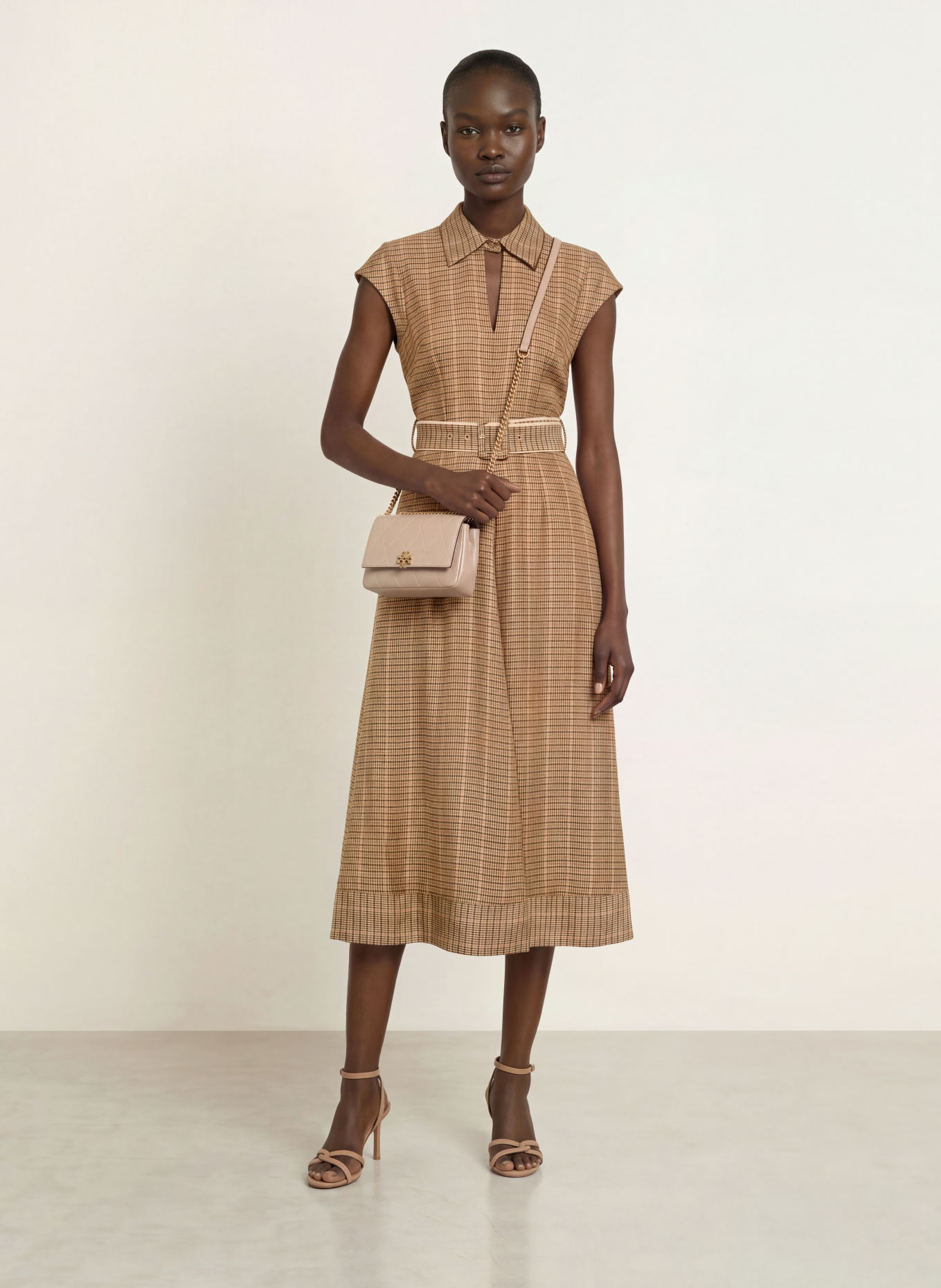 REISS Jurk SAMMIE: BEIGE / DONKERROOD / ZWART