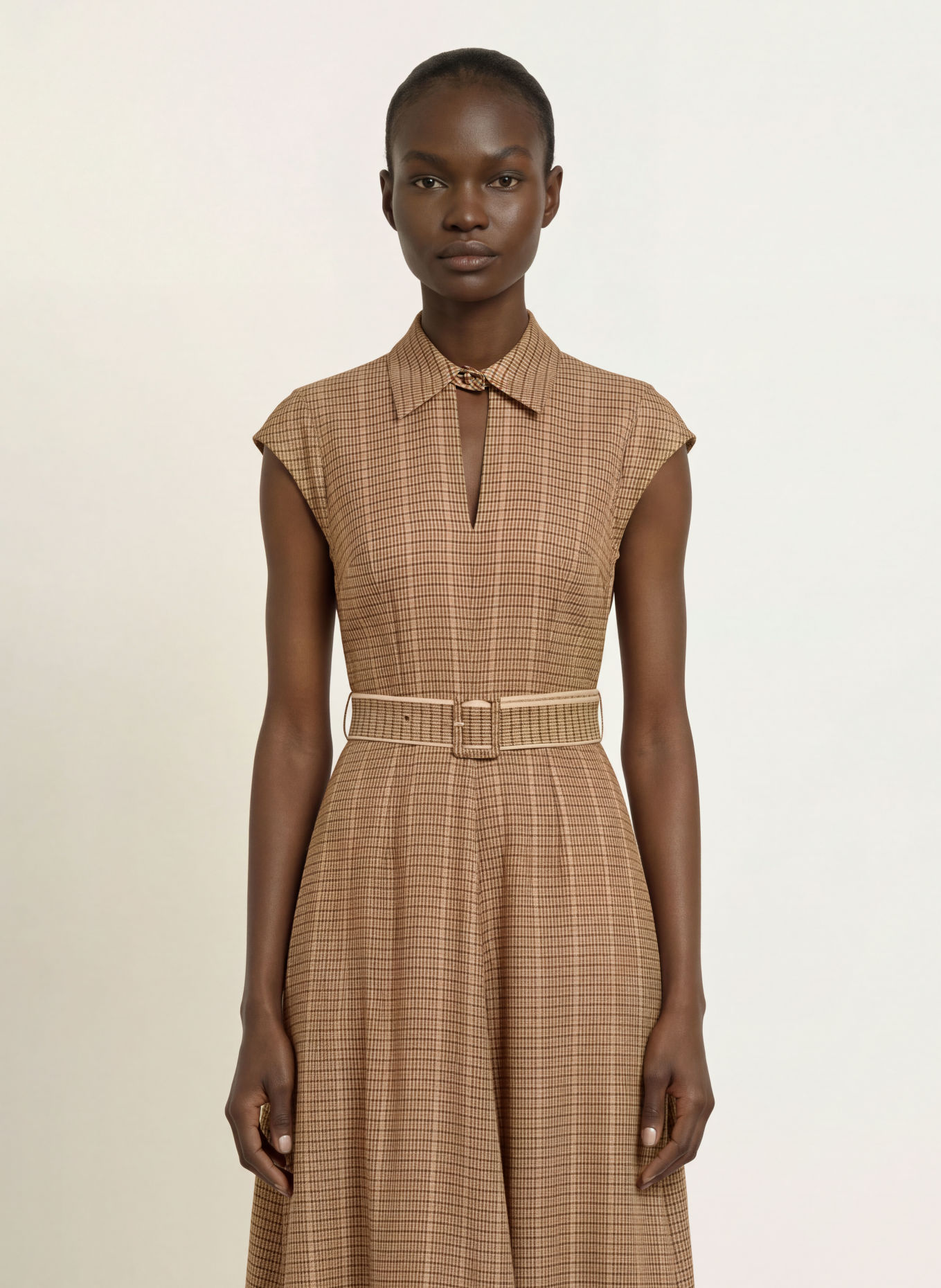 REISS Jurk SAMMIE: BEIGE / DONKERROOD / ZWART