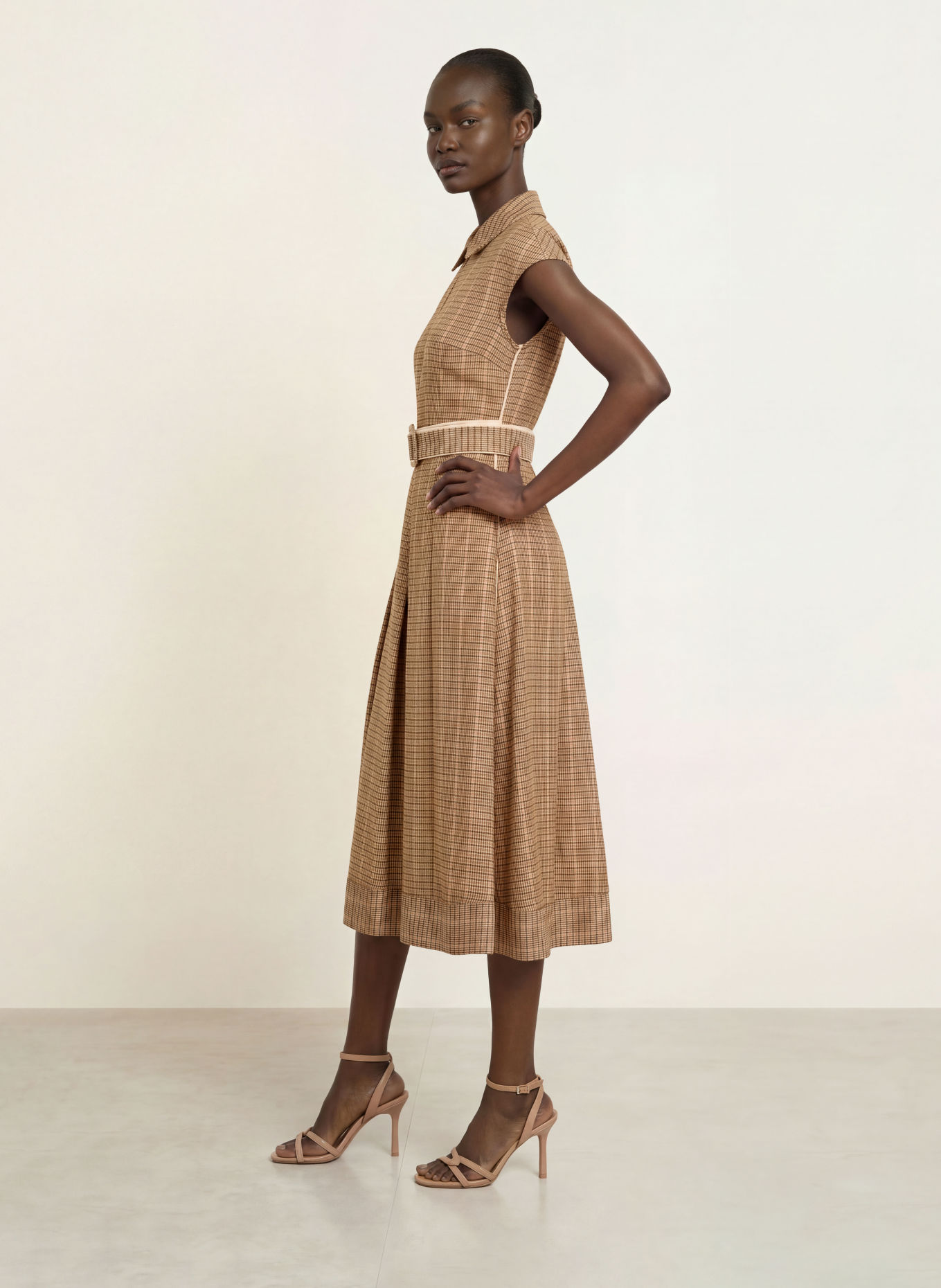REISS Jurk SAMMIE: BEIGE / DONKERROOD / ZWART