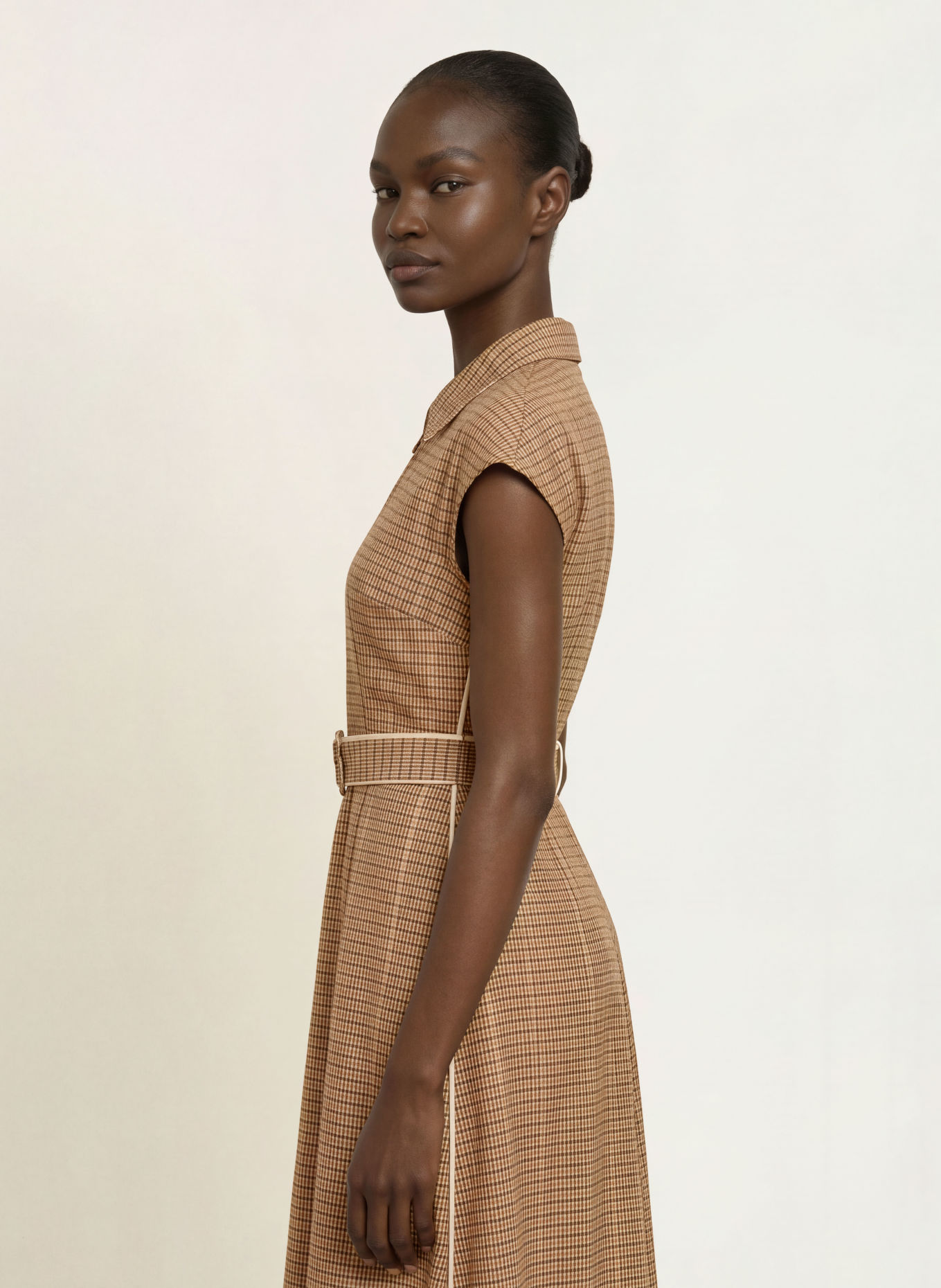 REISS Jurk SAMMIE: BEIGE / DONKERROOD / ZWART