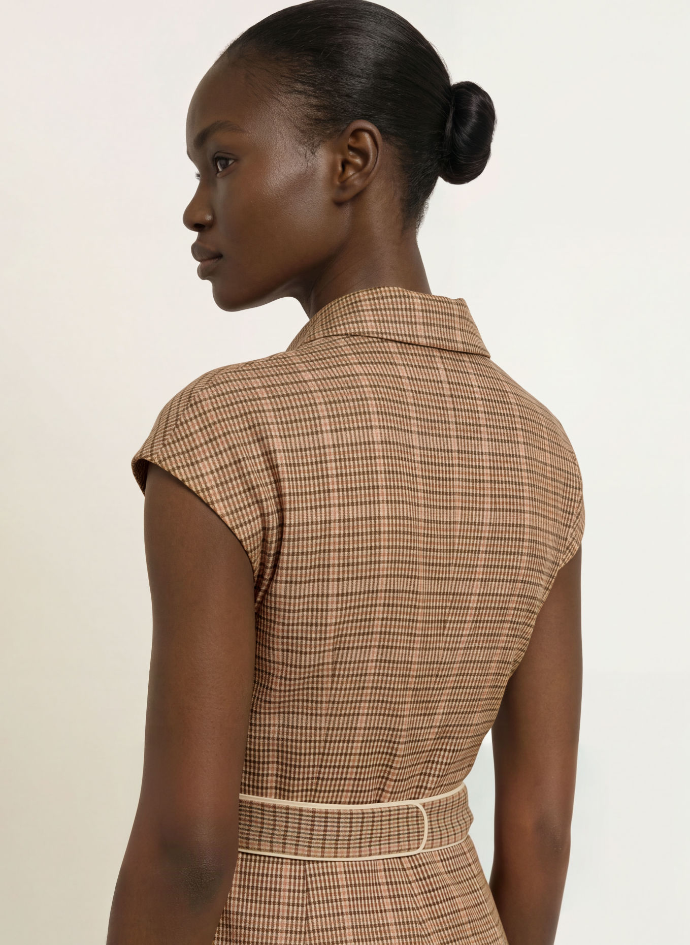 REISS Jurk SAMMIE: BEIGE / DONKERROOD / ZWART