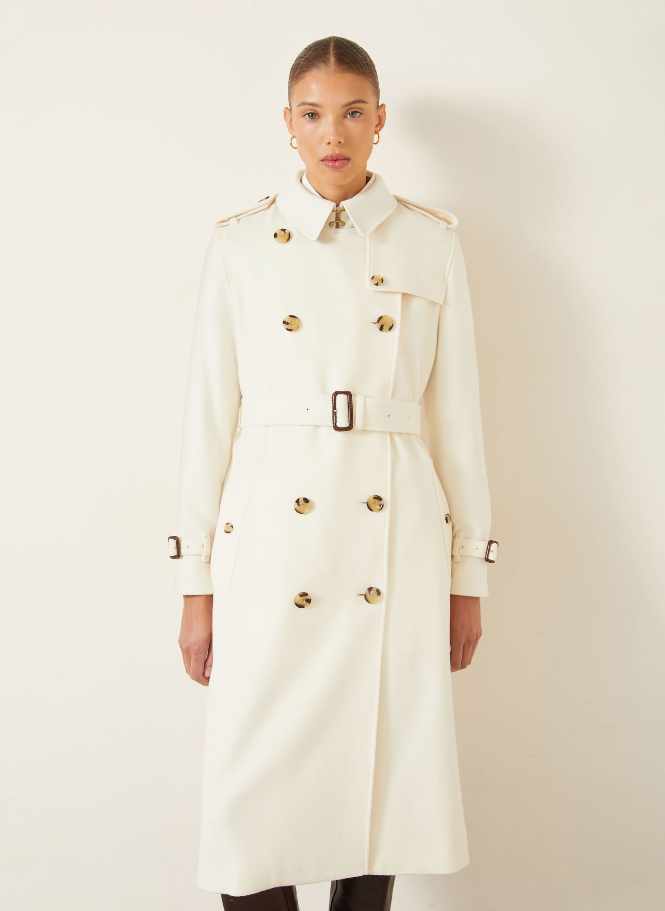 BURBERRY KENSINGTON Cashmere Trench coat: CREAM