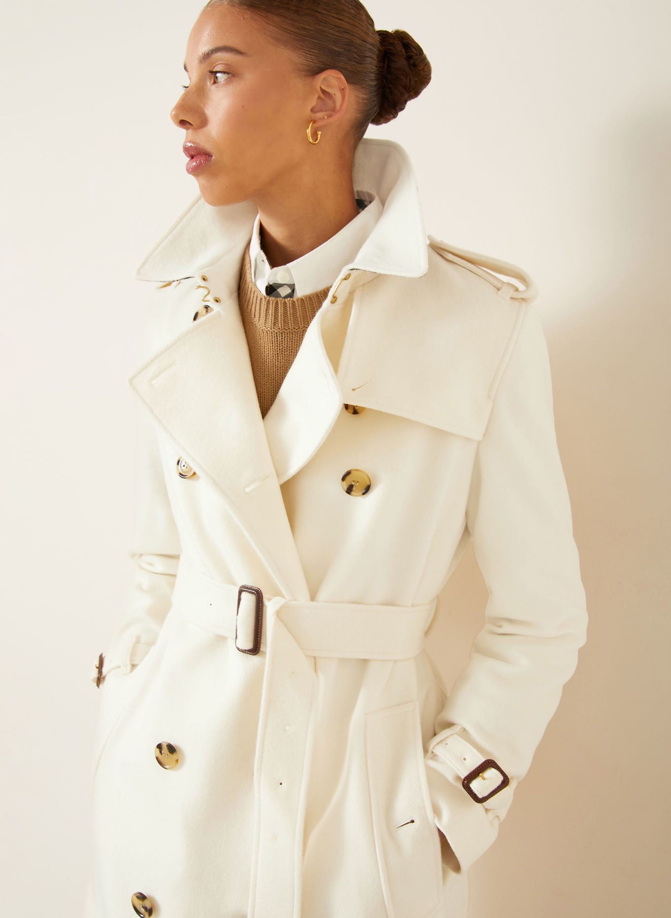 BURBERRY KENSINGTON Cashmere Trench coat: CREAM