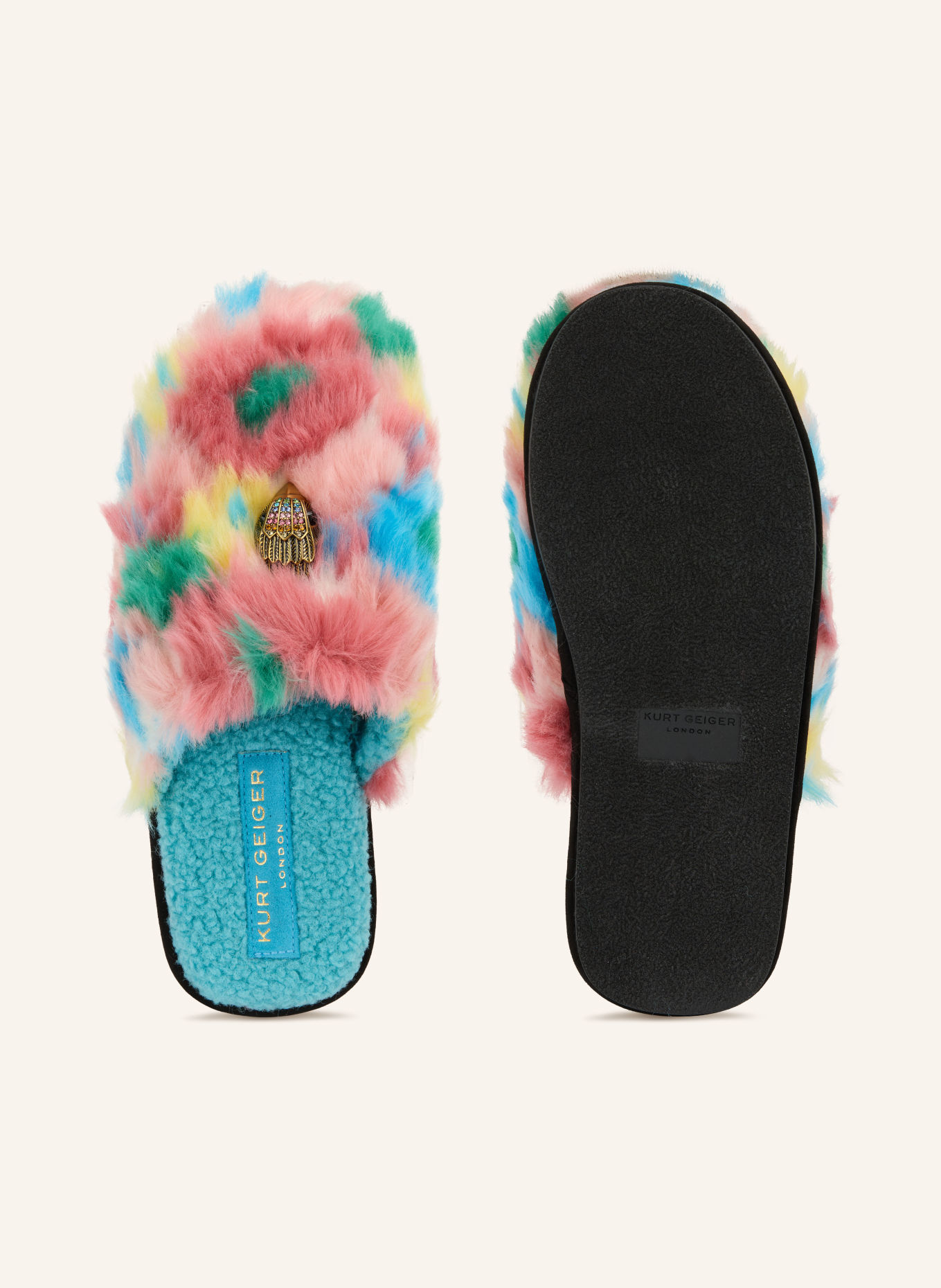 KURT GEIGER KENSINGTON Slippers with Rhinestones: PINK / GREEN / TURQUOISE