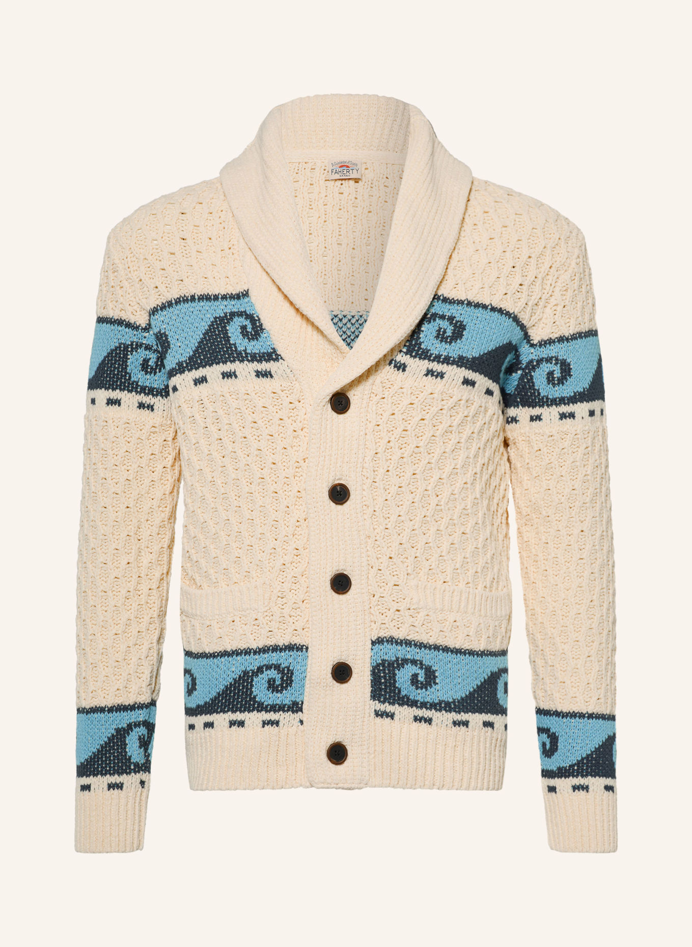 FAHERTY Strickjacke WAVE SWELL: CREME / DUNKELGRAU / HELLBLAU
