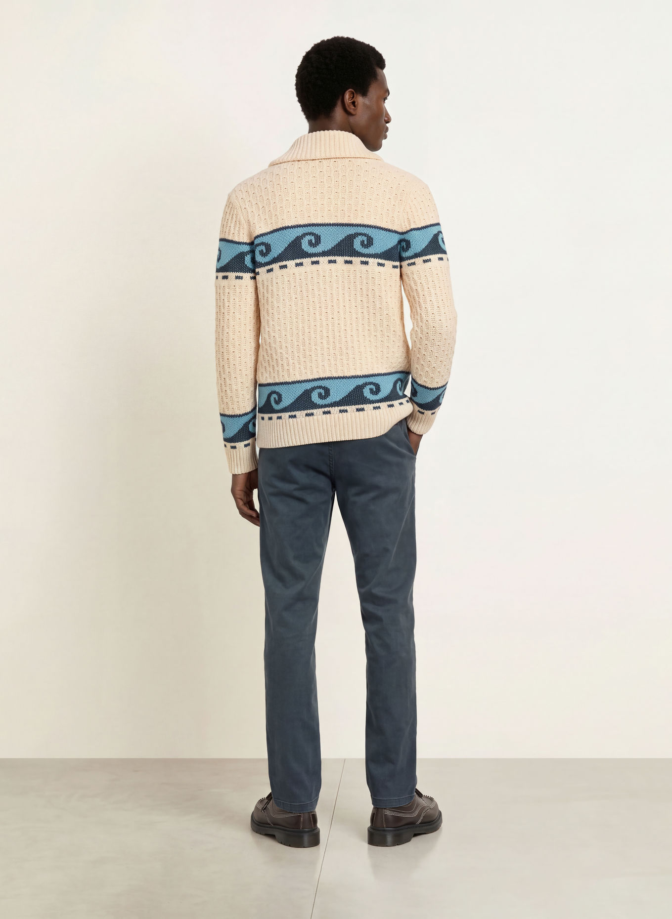 FAHERTY Strickjacke WAVE SWELL: CREME / DUNKELGRAU / HELLBLAU