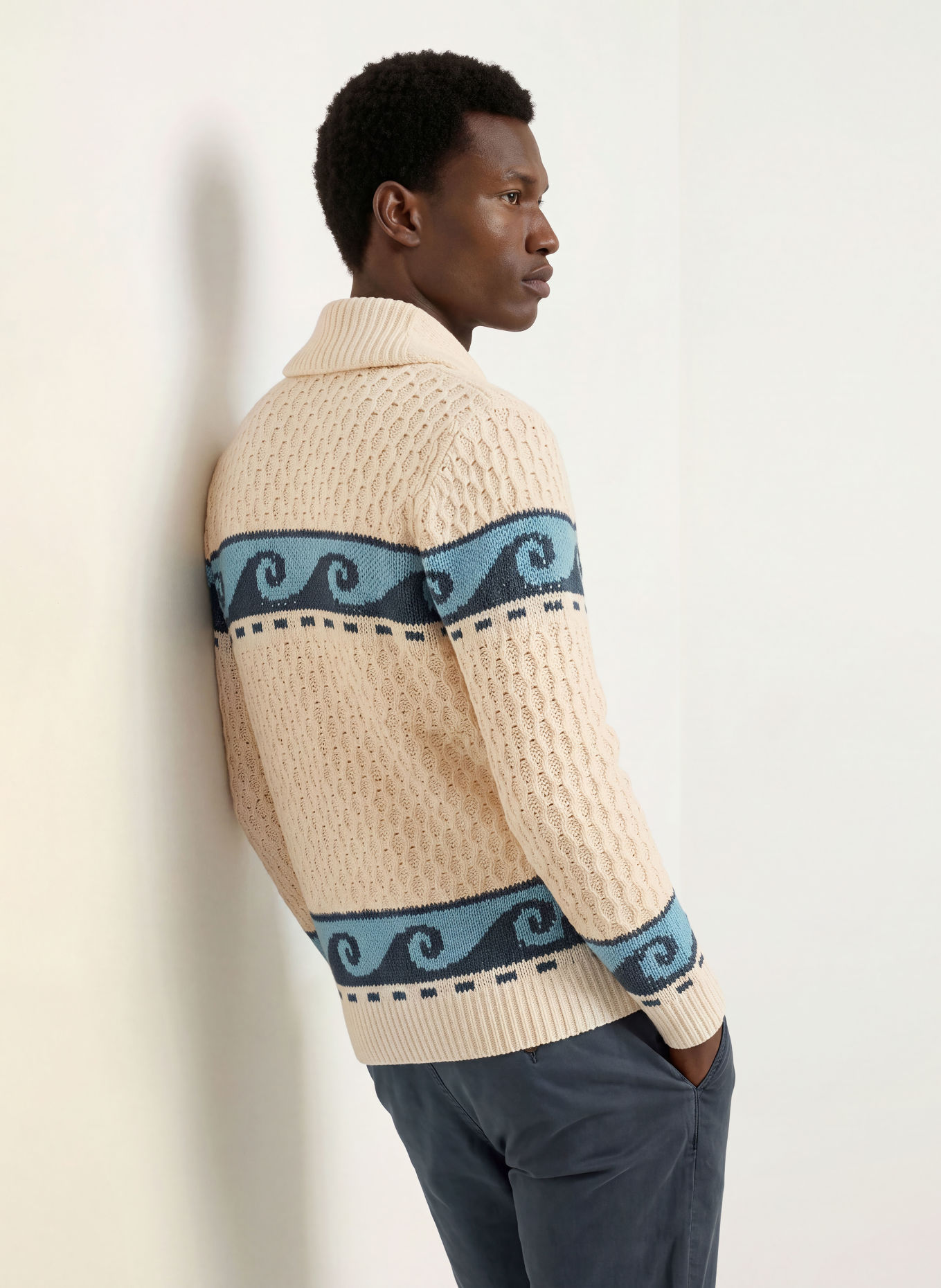 FAHERTY Strickjacke WAVE SWELL: CREME / DUNKELGRAU / HELLBLAU