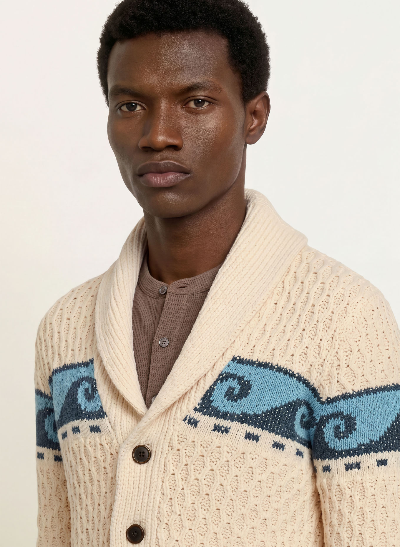 FAHERTY Strickjacke WAVE SWELL: CREME / DUNKELGRAU / HELLBLAU