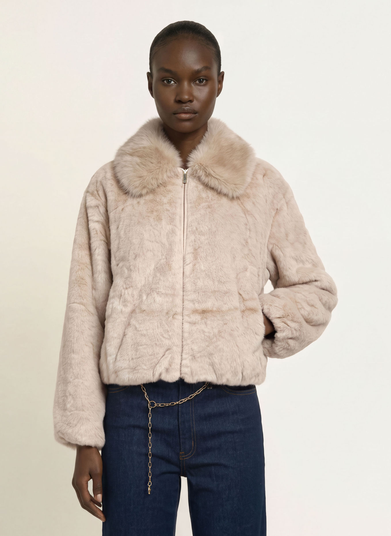 maje Kunstfell-Blouson: BEIGE