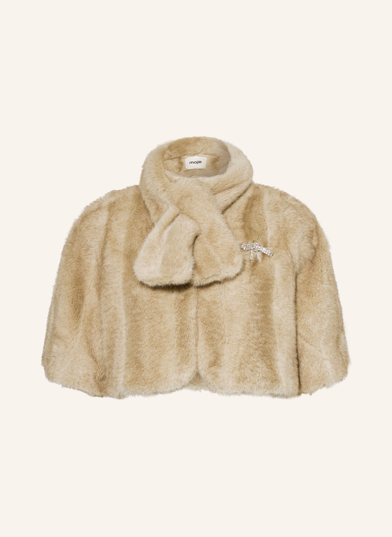 maje Kunstfell-Bolero mit abnehmbarem Schal: BEIGE